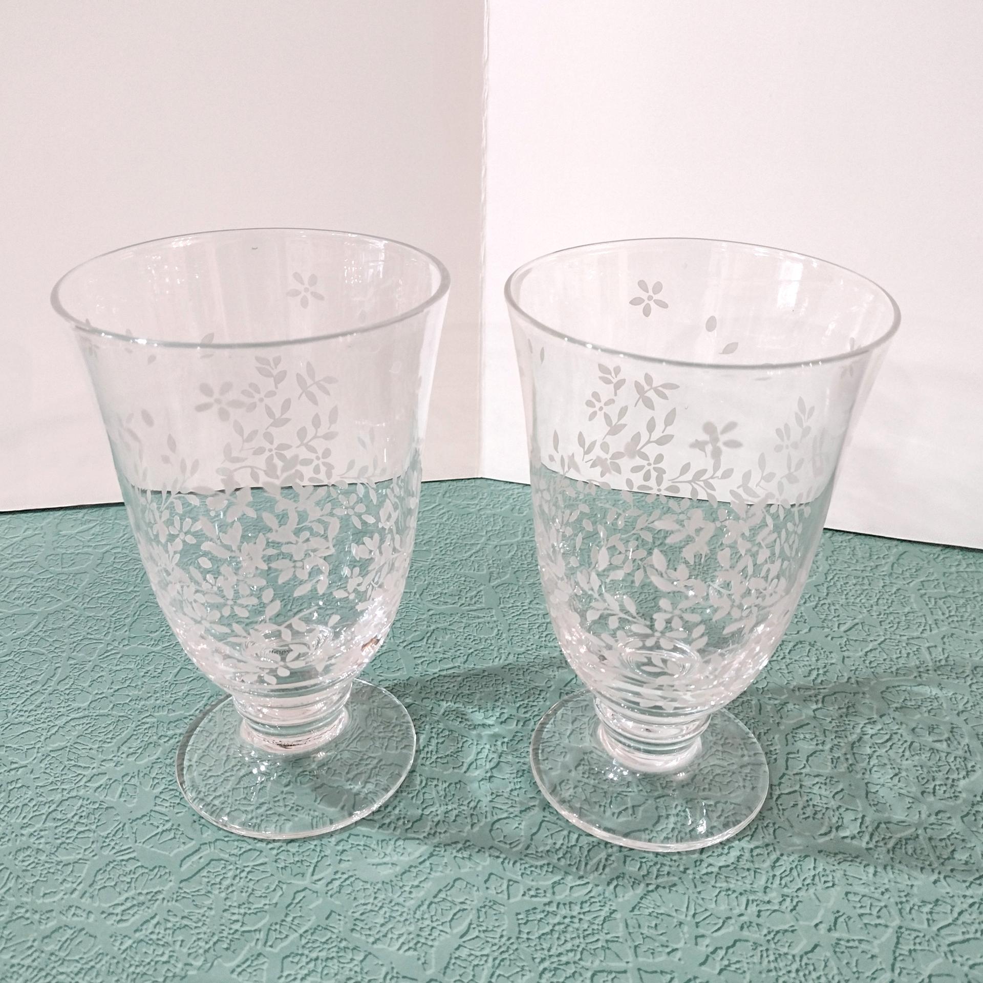 Vintage Pfaltzgraff Delicato Iced Tea Glasses, Set of Two, Frosted Leaf Pattern Glasses