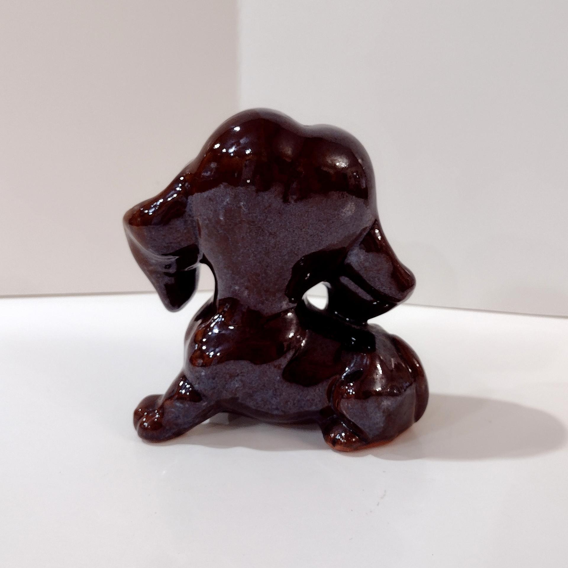 Vintage Ceramic Redware Brown Puppy Dog Figurine with Green Eyes