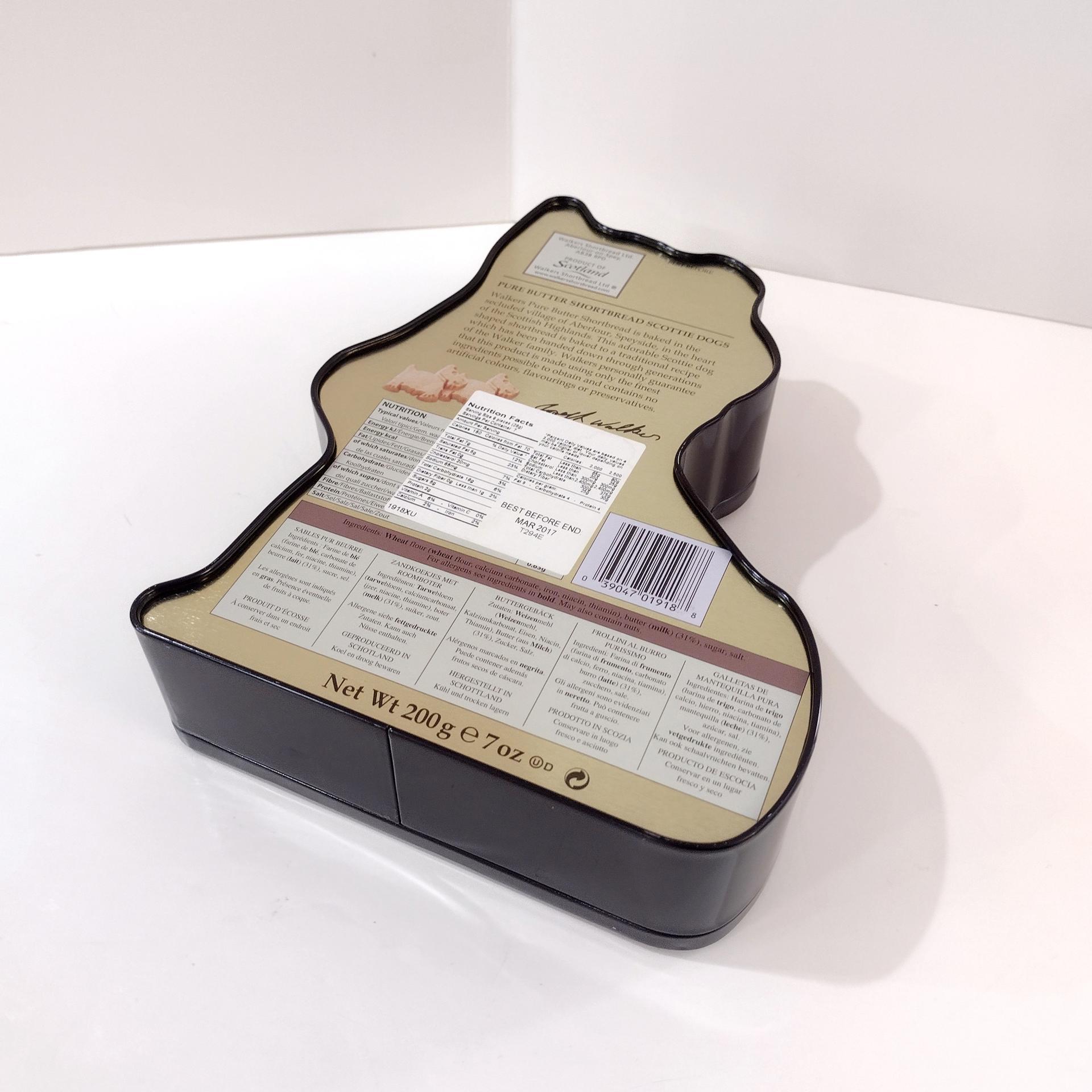 Vintage Walkers Shortbread Scottie Dog Shaped Tin Box, Scotland Storage Tin