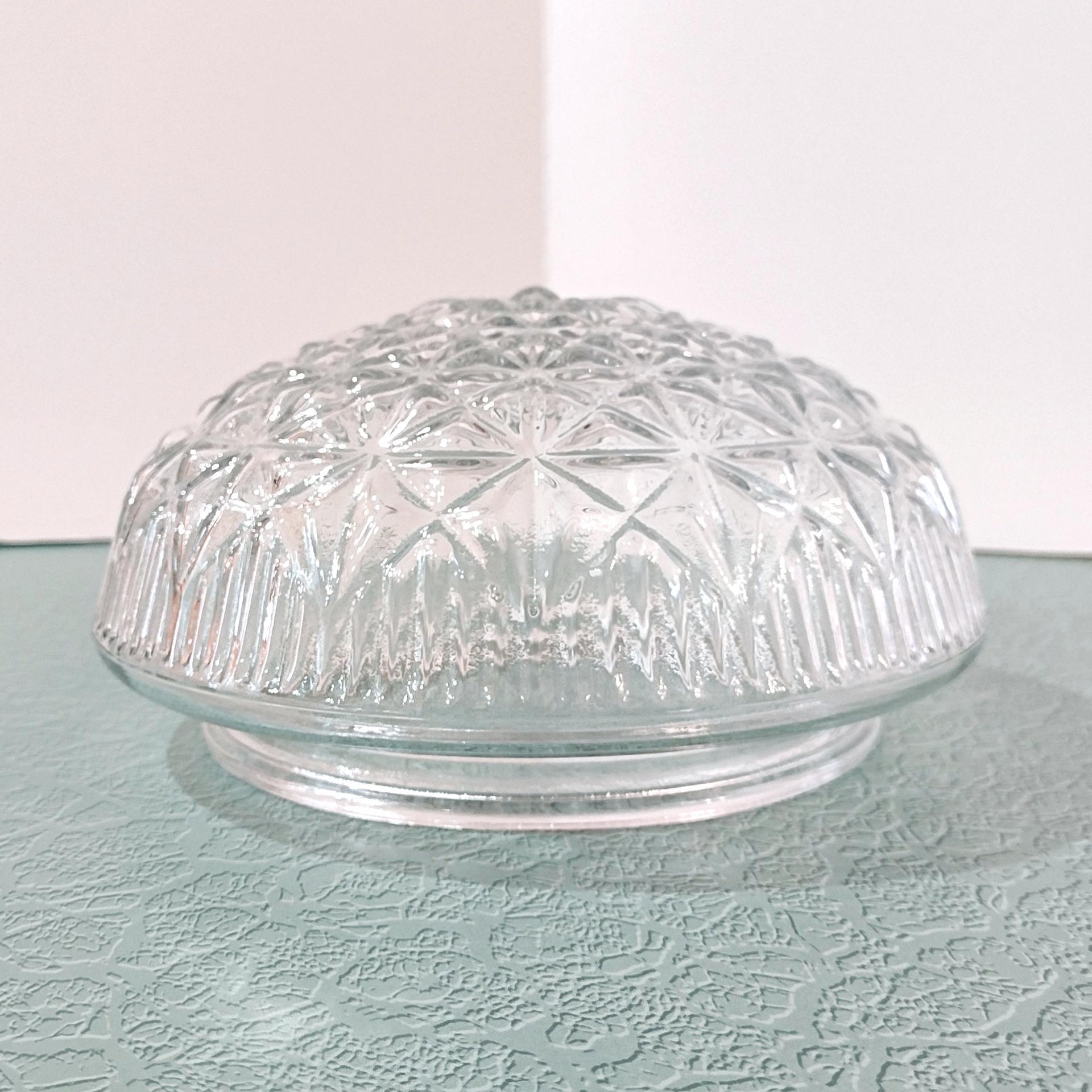 Vintage Glass Ceiling Fixture Shade With Starburst Pattern, 5 7/8 Inch Fitter, Ceiling Light Cover, Clear Glass Dome Shade