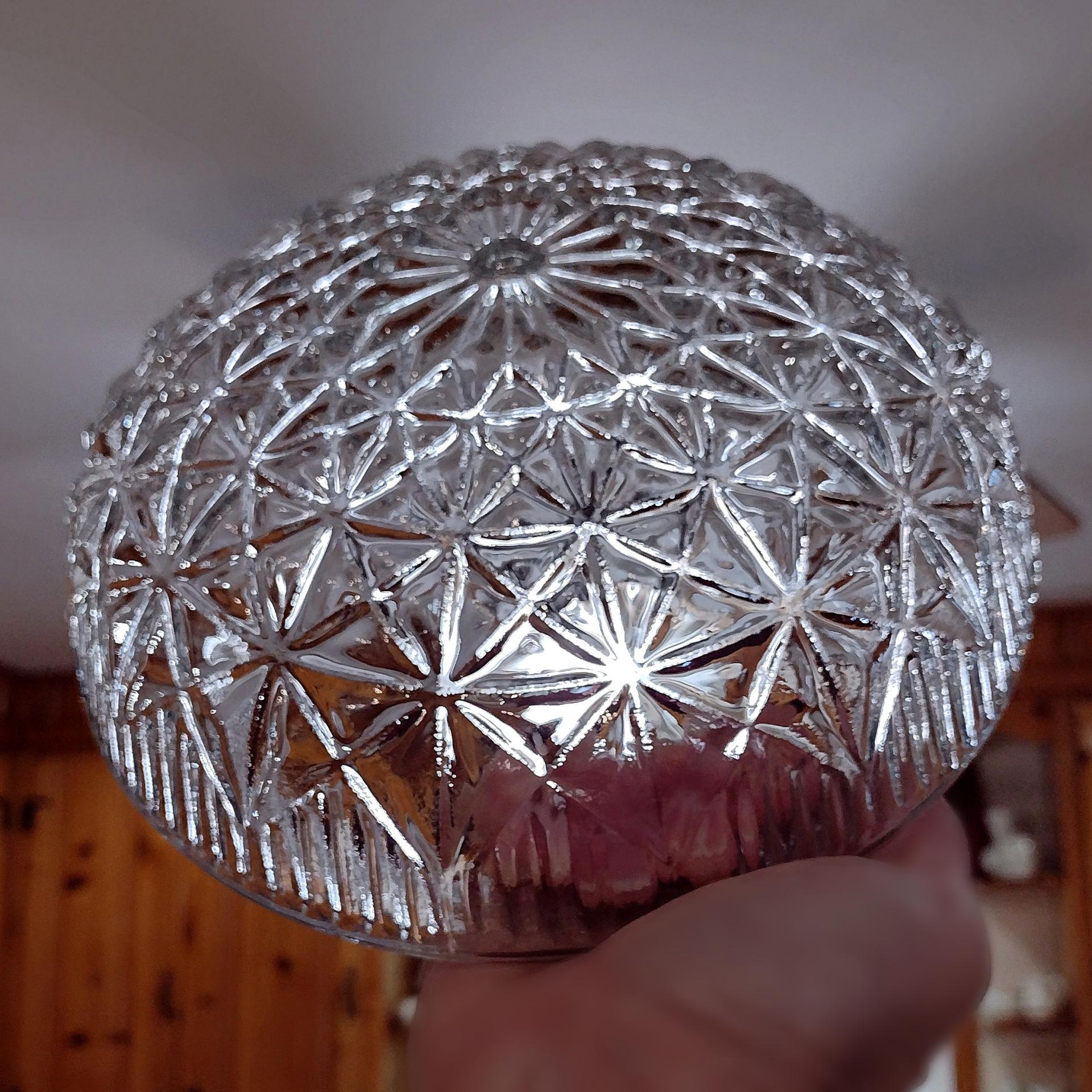 Vintage Glass Ceiling Fixture Shade With Starburst Pattern, 5 7/8 Inch Fitter, Ceiling Light Cover, Clear Glass Dome Shade
