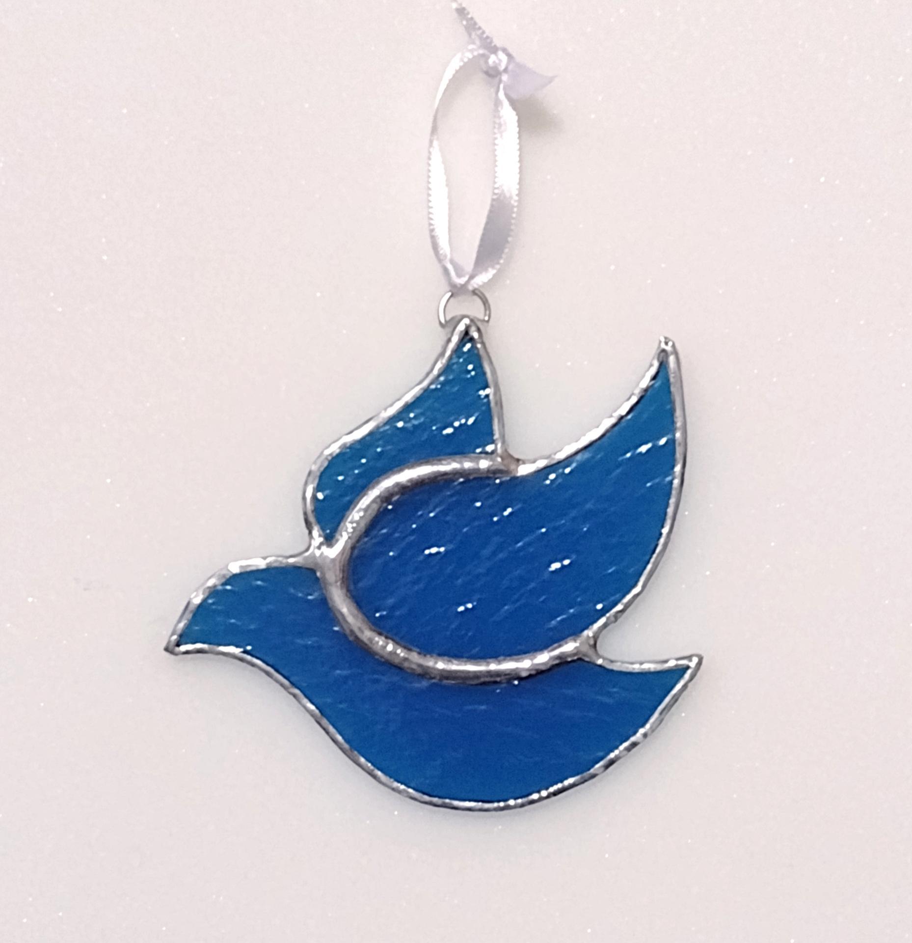 Stained Glass Dove Suncatcher, Blue Cathedral Glass, Custom Colors Available