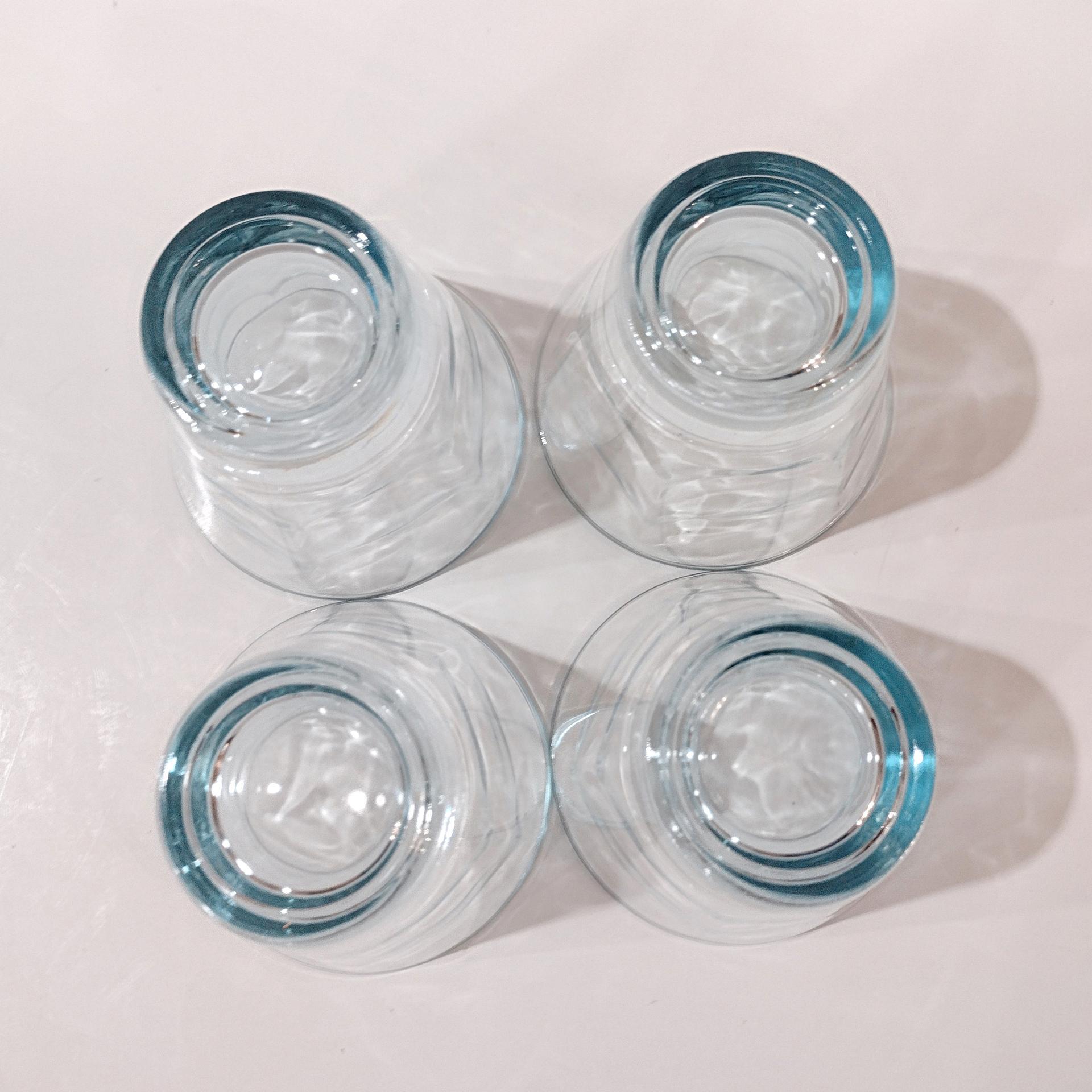 Vintage Light Blue Draped Lowball Rocks Glasses, Set of Four, MCM Whiskey Glasses