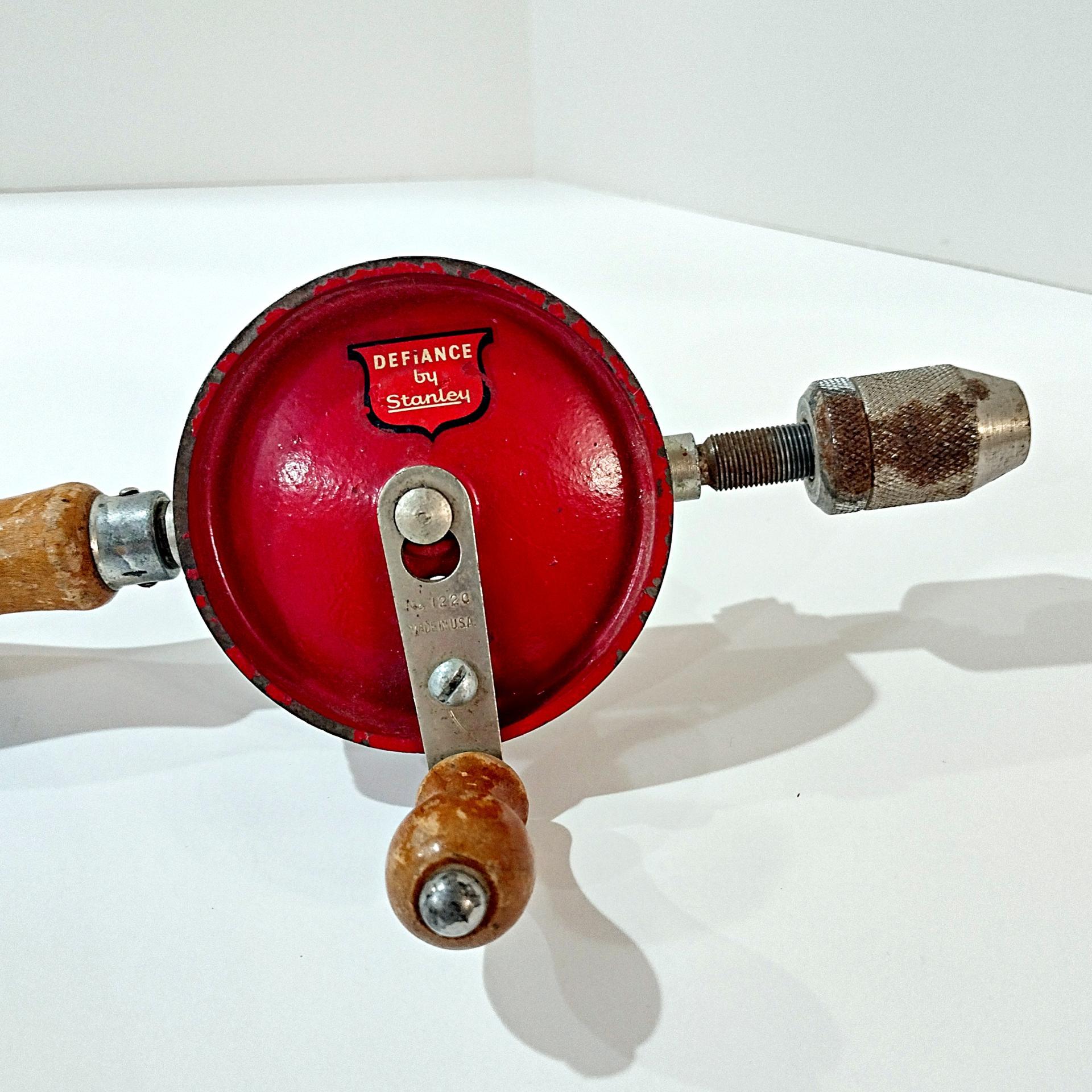 Vintage Stanley Defiance 1220 Hand Drill with Bit, 1930's Hand Tool