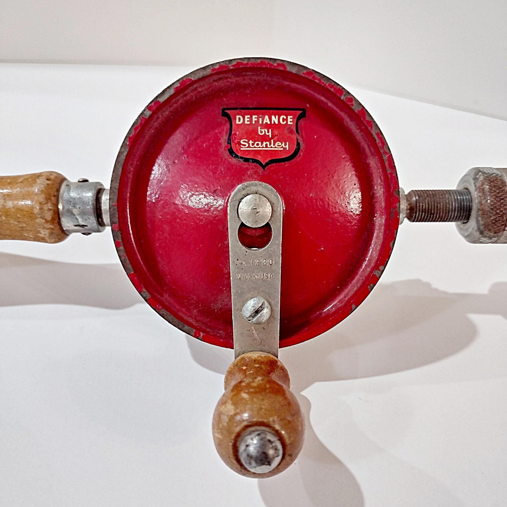 Vintage Stanley Defiance 1220 Hand Drill with Bit, 1930's Hand Tool