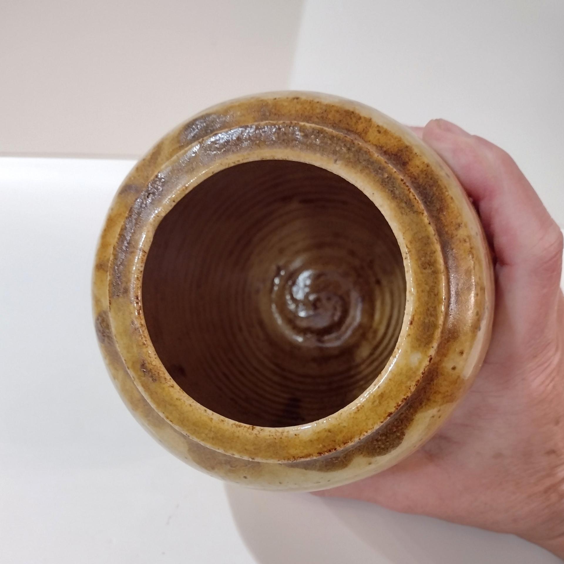 Vintage Hand Crafted Artisan Ceramic Brown Drip Glaze Urn Vase, Planter Pot