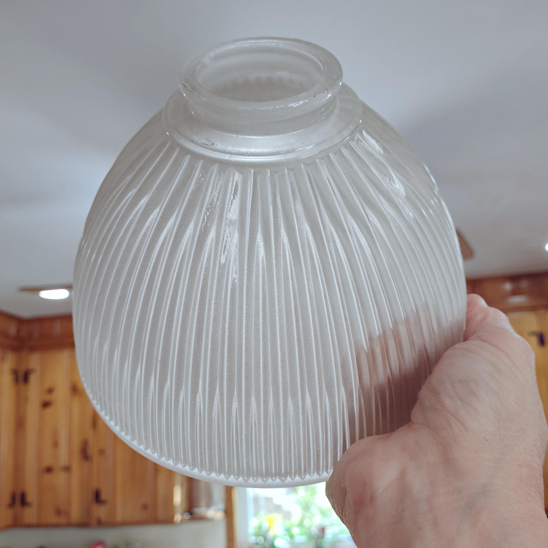 Vintage Frosted Ribbed Glass Dome Lamp Shade, Replacement Glass Light Cover