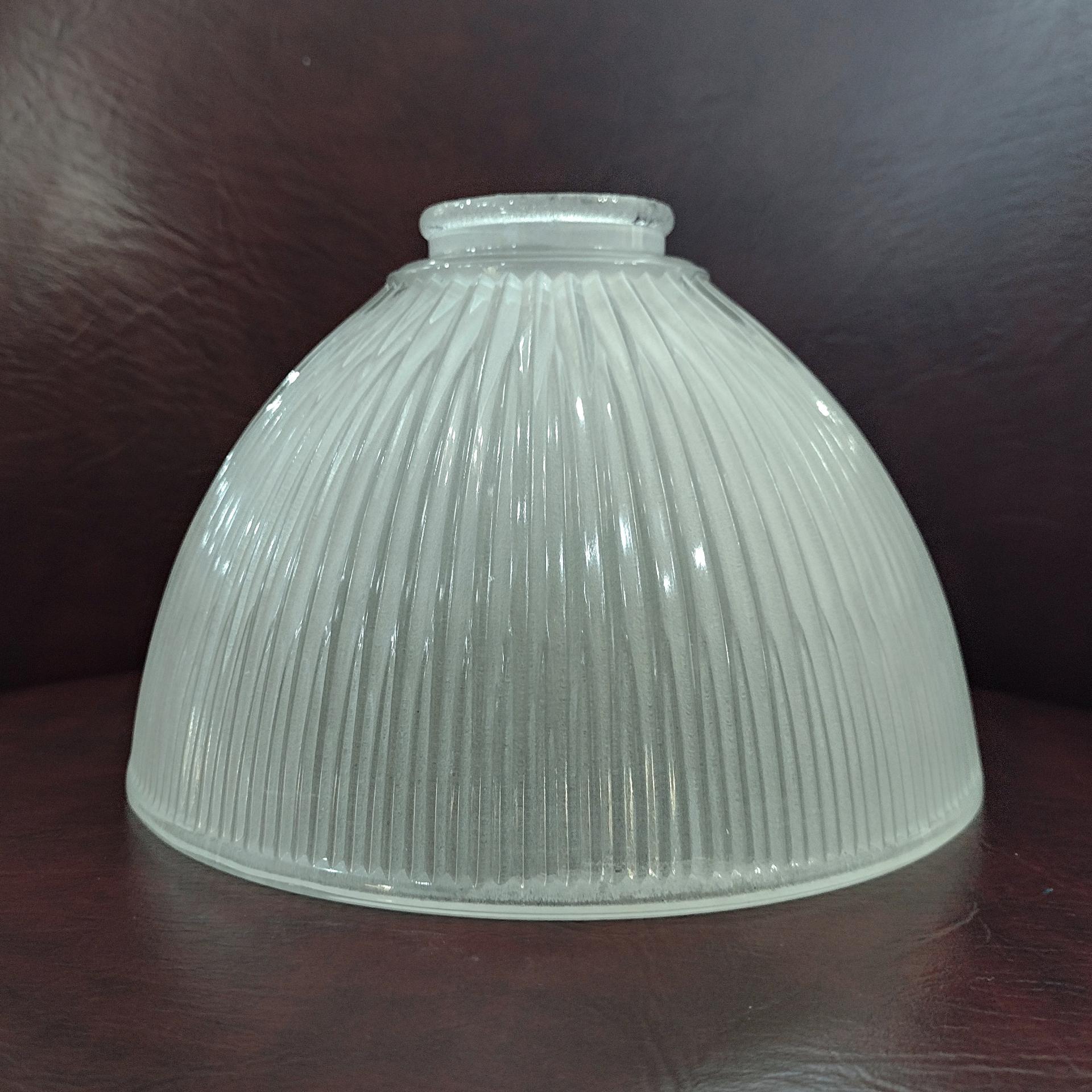 Vintage Frosted Ribbed Glass Dome Lamp Shade, Replacement Glass Light Cover