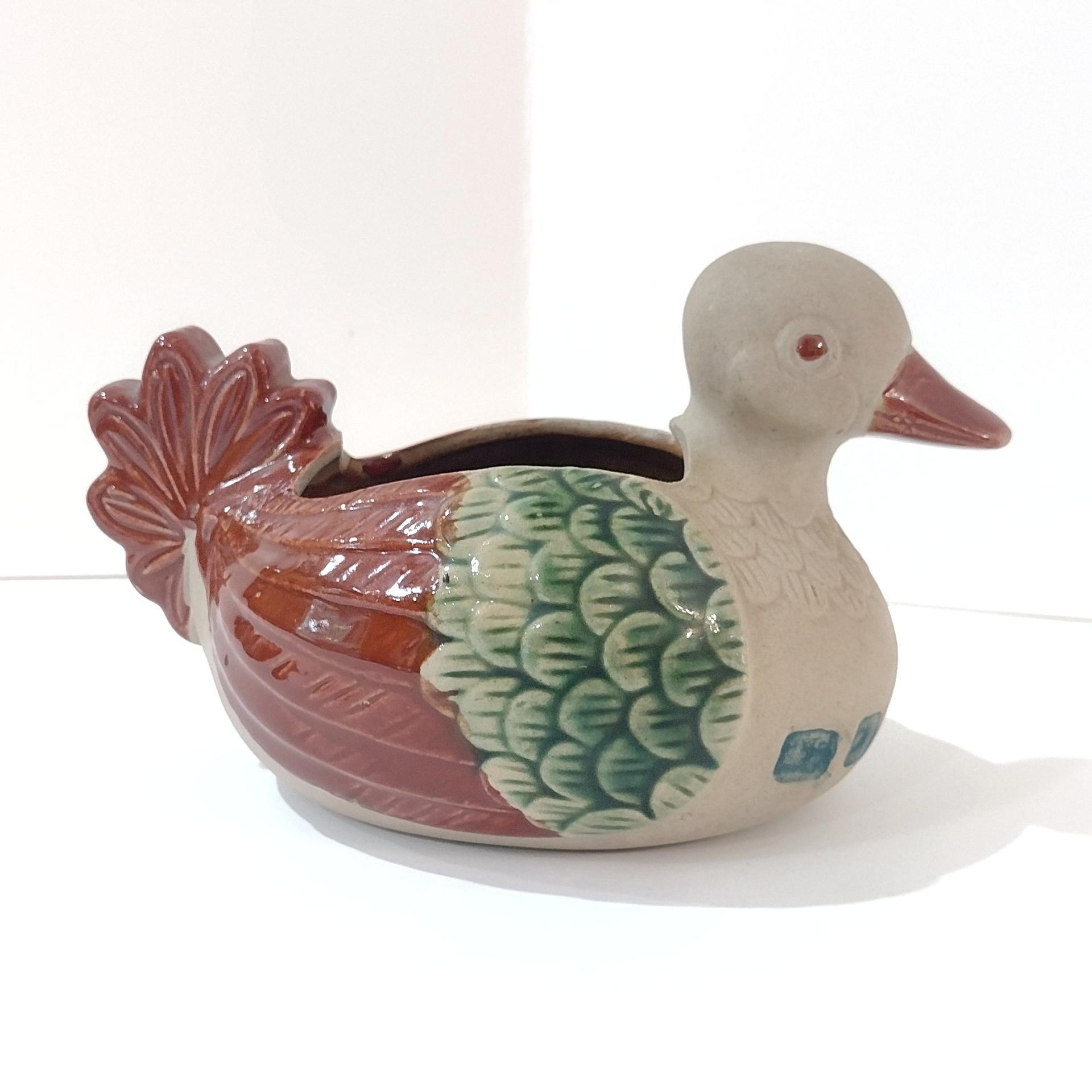 Vintage Ceramic Duck Figurative Planter Pot, Figurative Bird Animal Planter
