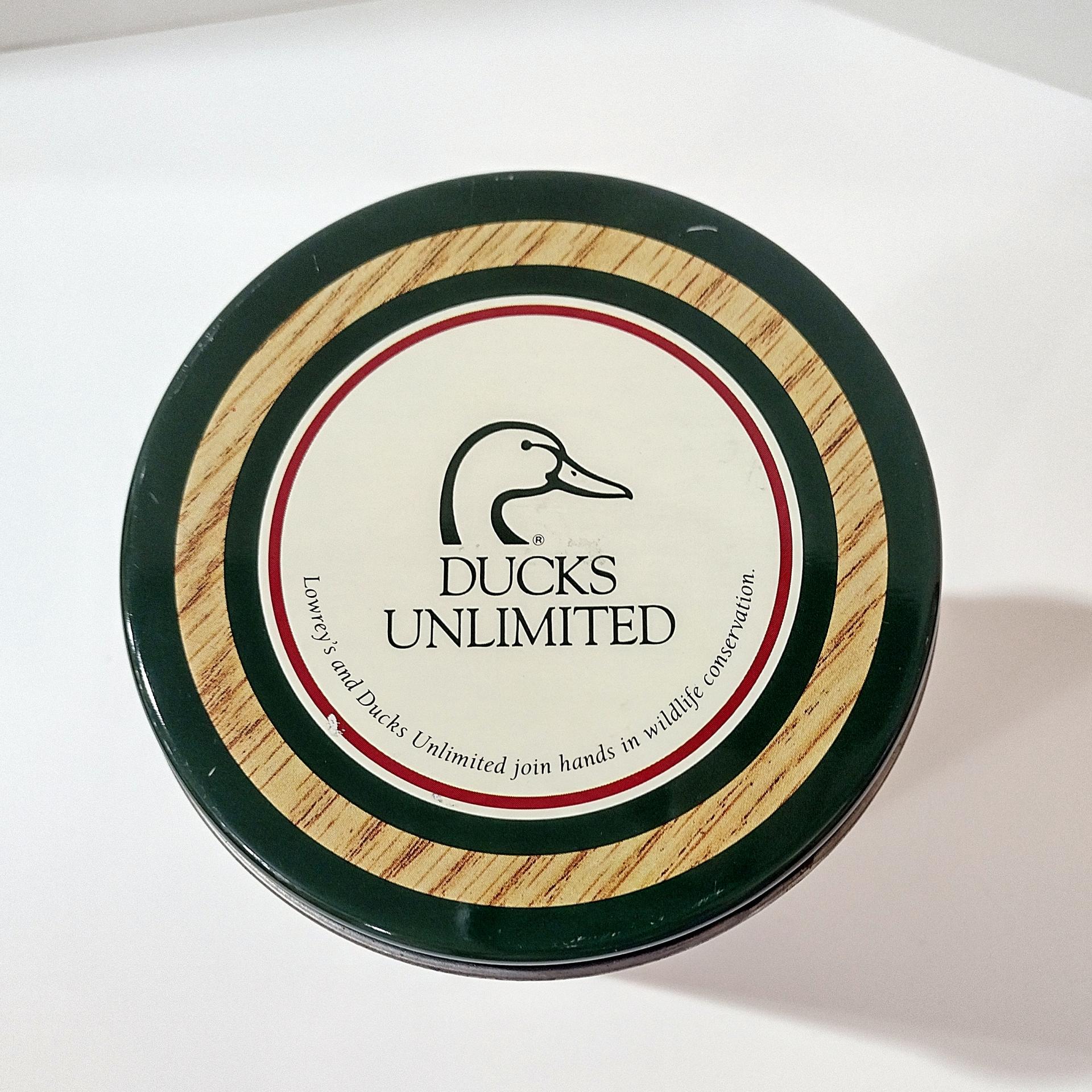 Vintage 1990 Harold Roe "Spooked" Mallard Duck Cylinder Tin, Lowrey's Ducks Unlimited Collector Tin