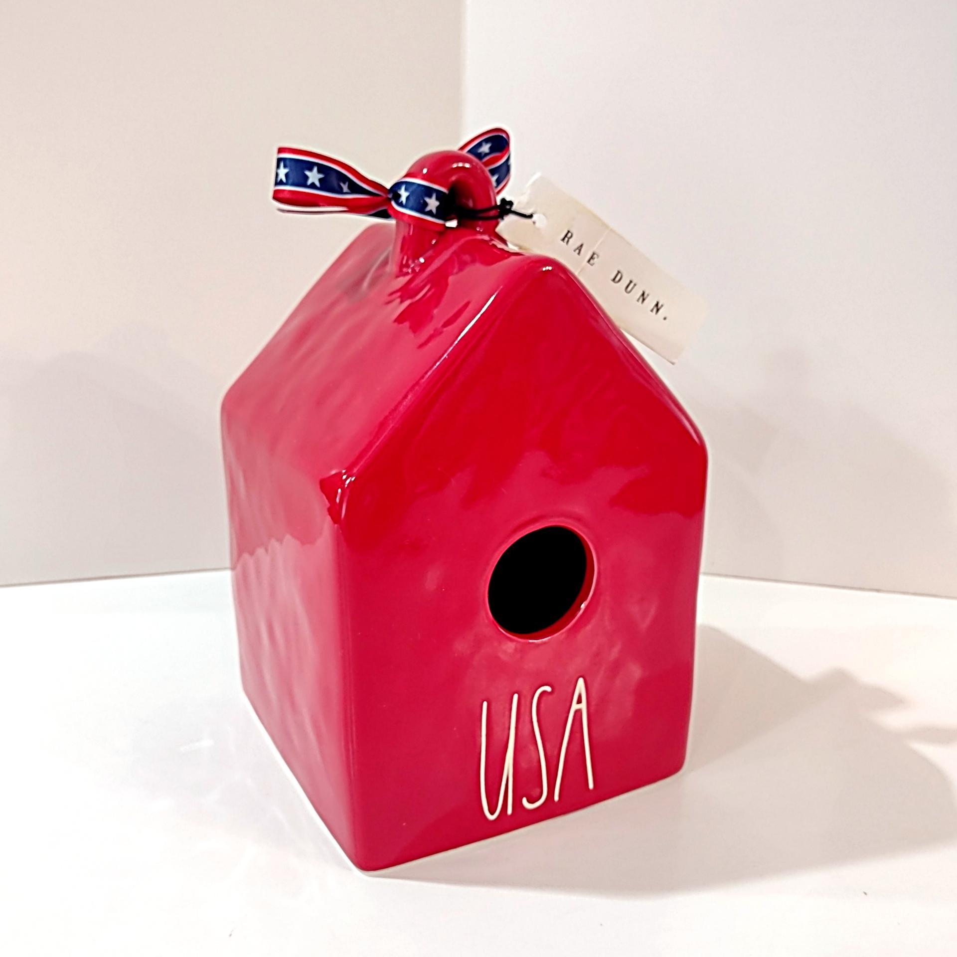 Rae Dunn USA Patriotic Red Ceramic Birdhouse
