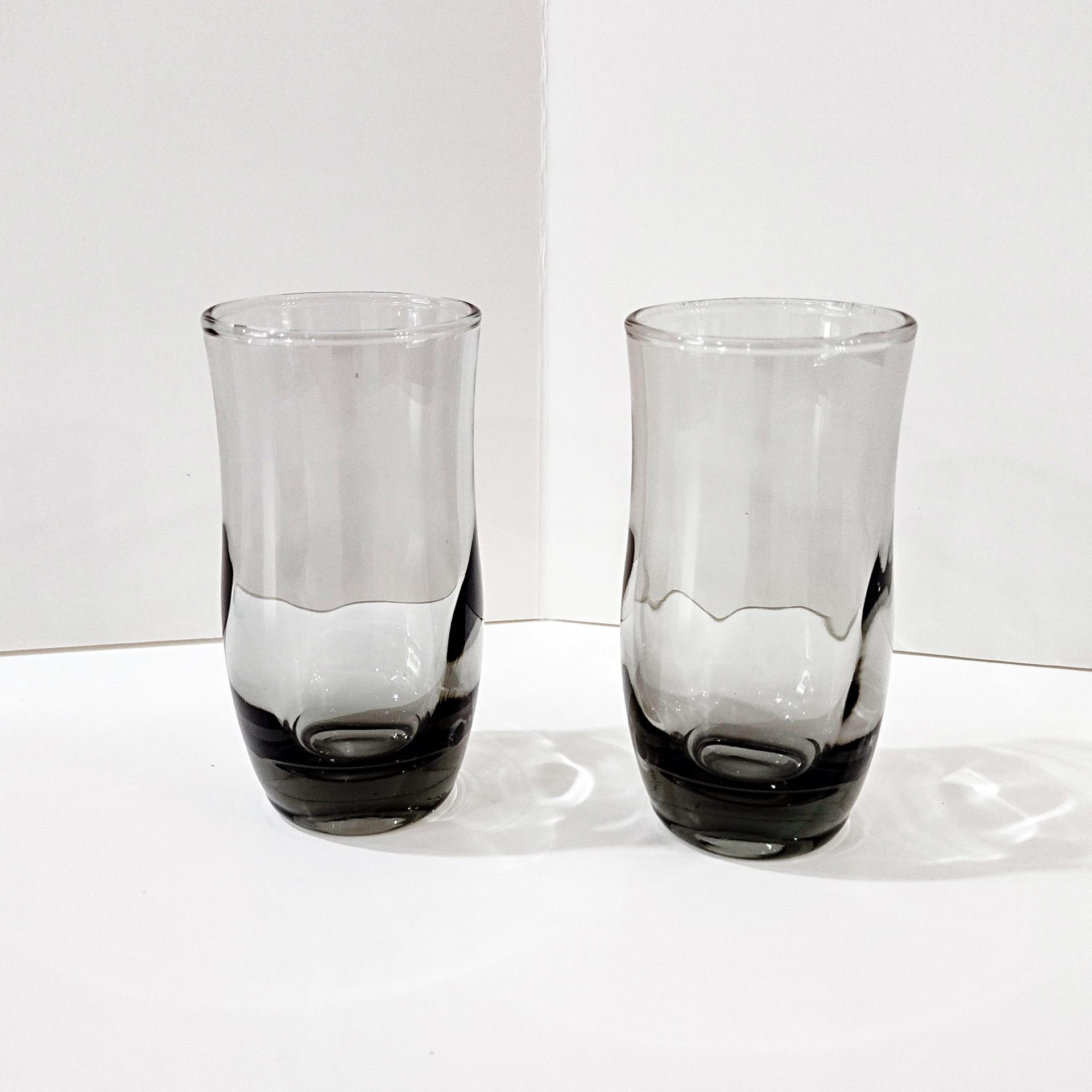 Vintage Duz Swedish Modern Smoke Flat Juice Glasses, Set of Two, 1960's Smoky Gray Glasses