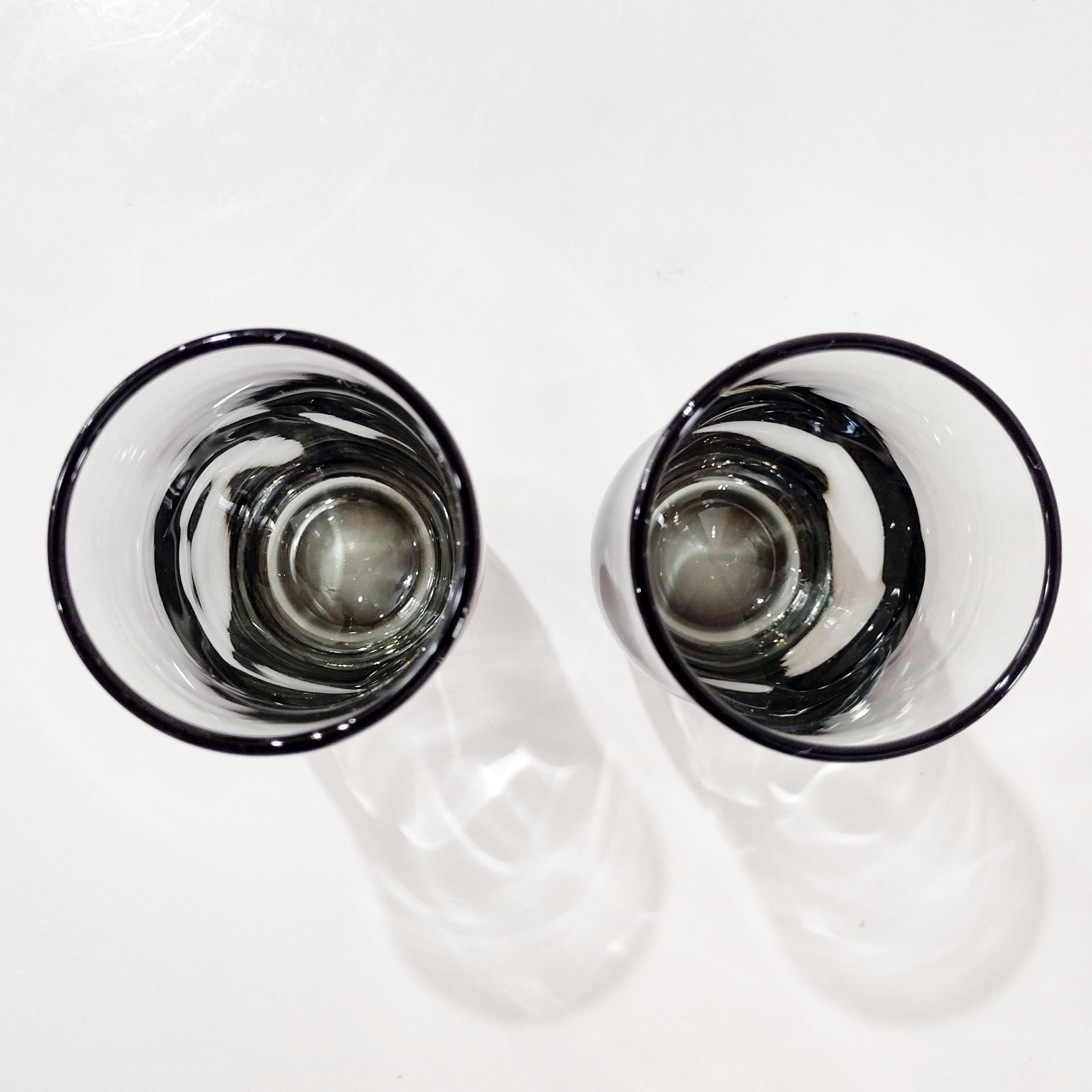 Vintage Duz Swedish Modern Smoke Flat Juice Glasses, Set of Two, 1960's Smoky Gray Glasses