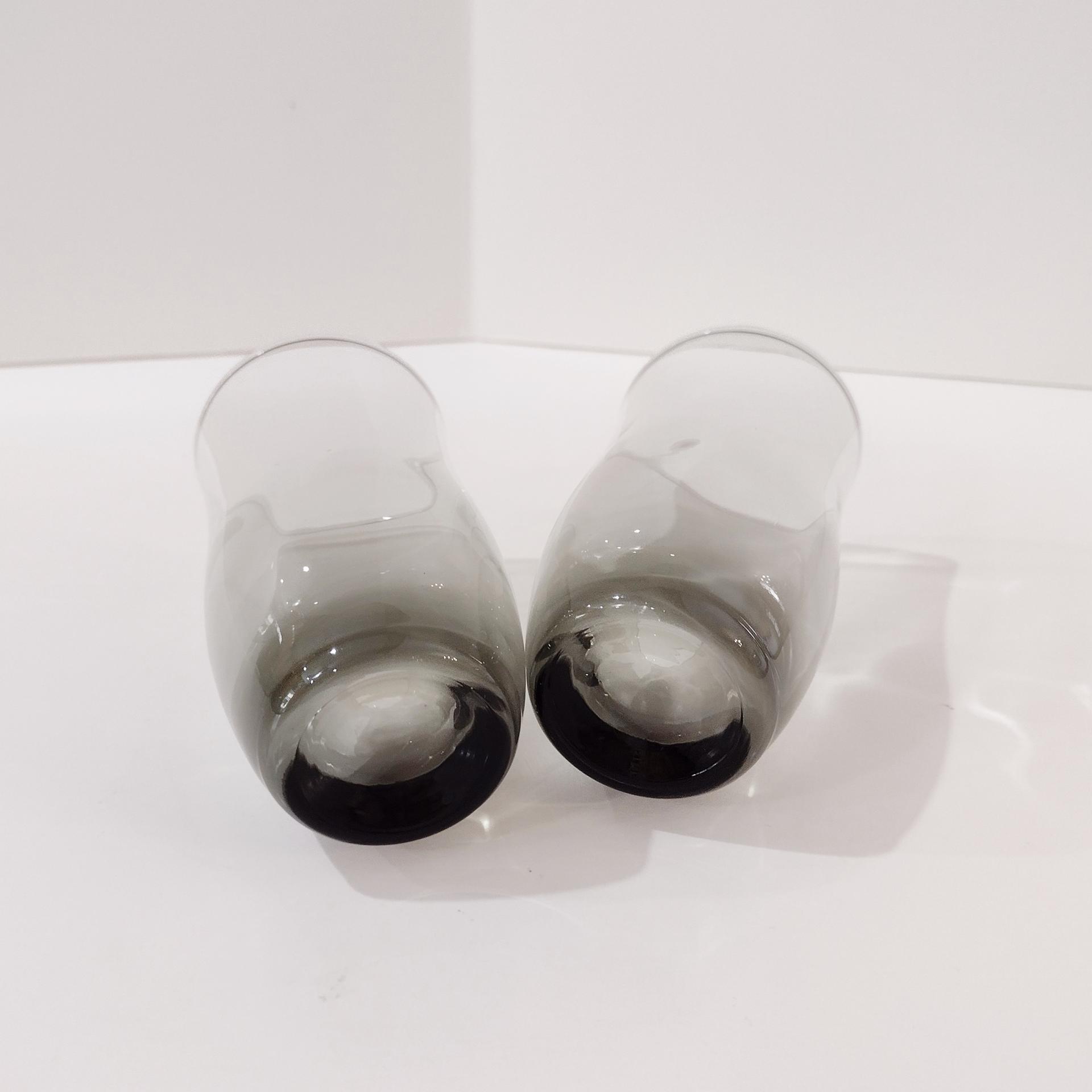 Vintage Duz Swedish Modern Smoke Flat Juice Glasses, Set of Two, 1960's Smoky Gray Glasses