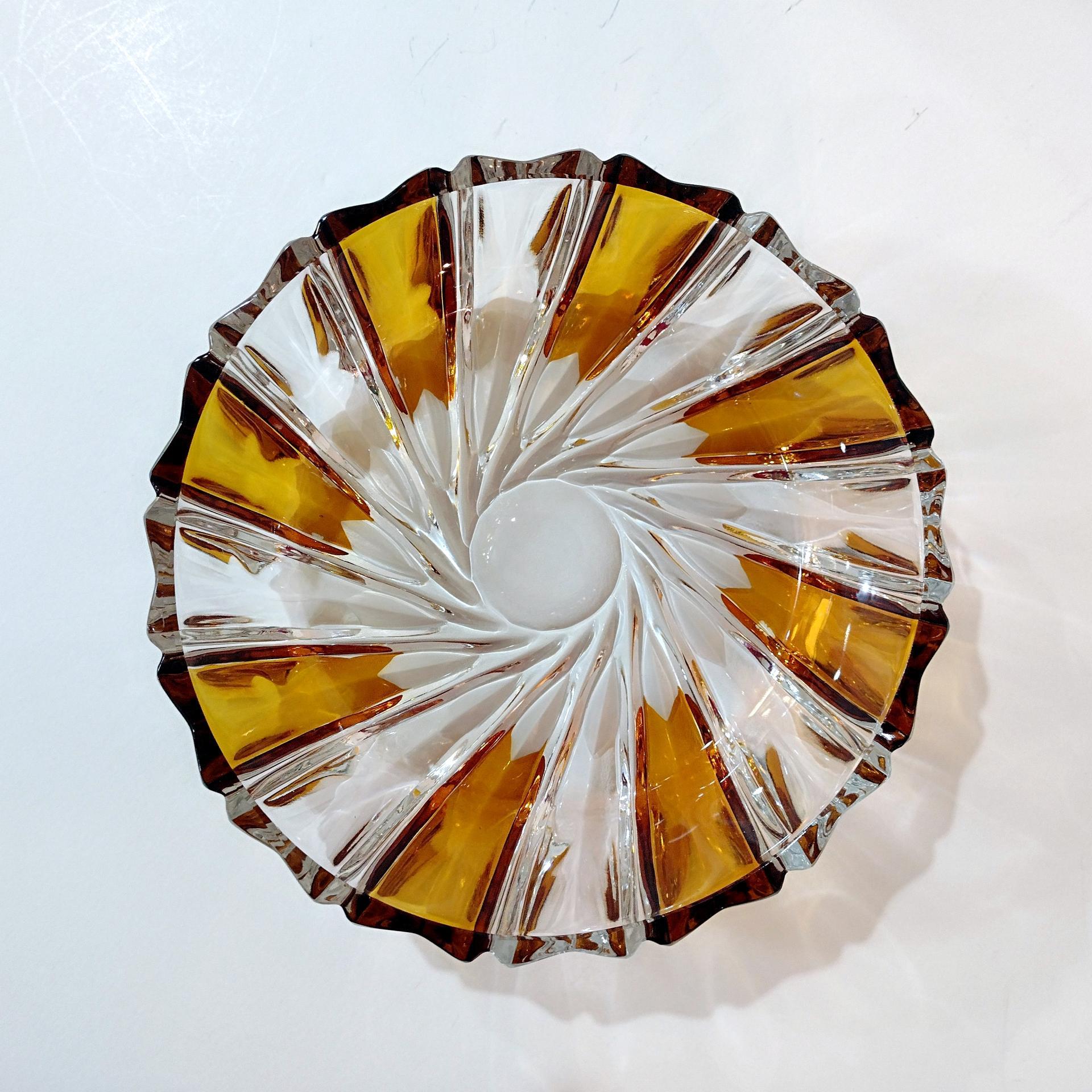 Vintage Echt Bleikristall Gepresst Amber and Clear Crystal Bowl, West German Crystal Fruit /  Serving / Centerpiece Bowl