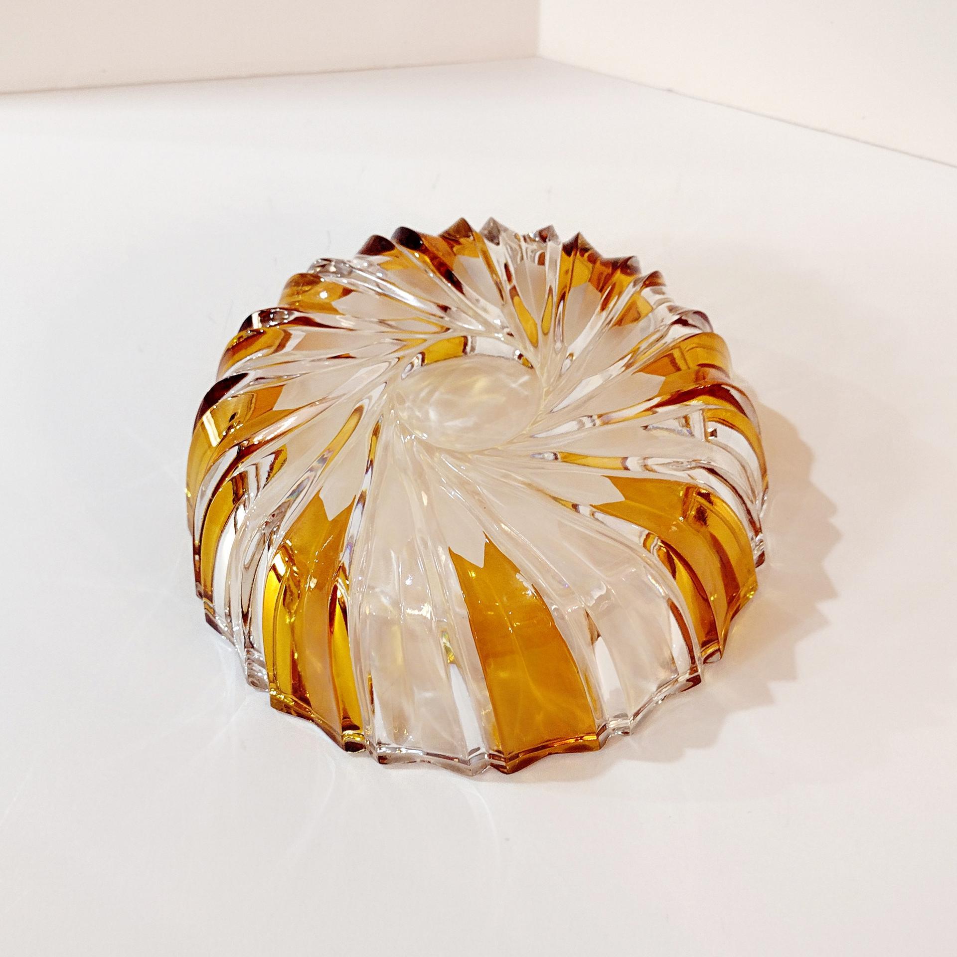 Vintage Echt Bleikristall Gepresst Amber and Clear Crystal Bowl, West German Crystal Fruit /  Serving / Centerpiece Bowl