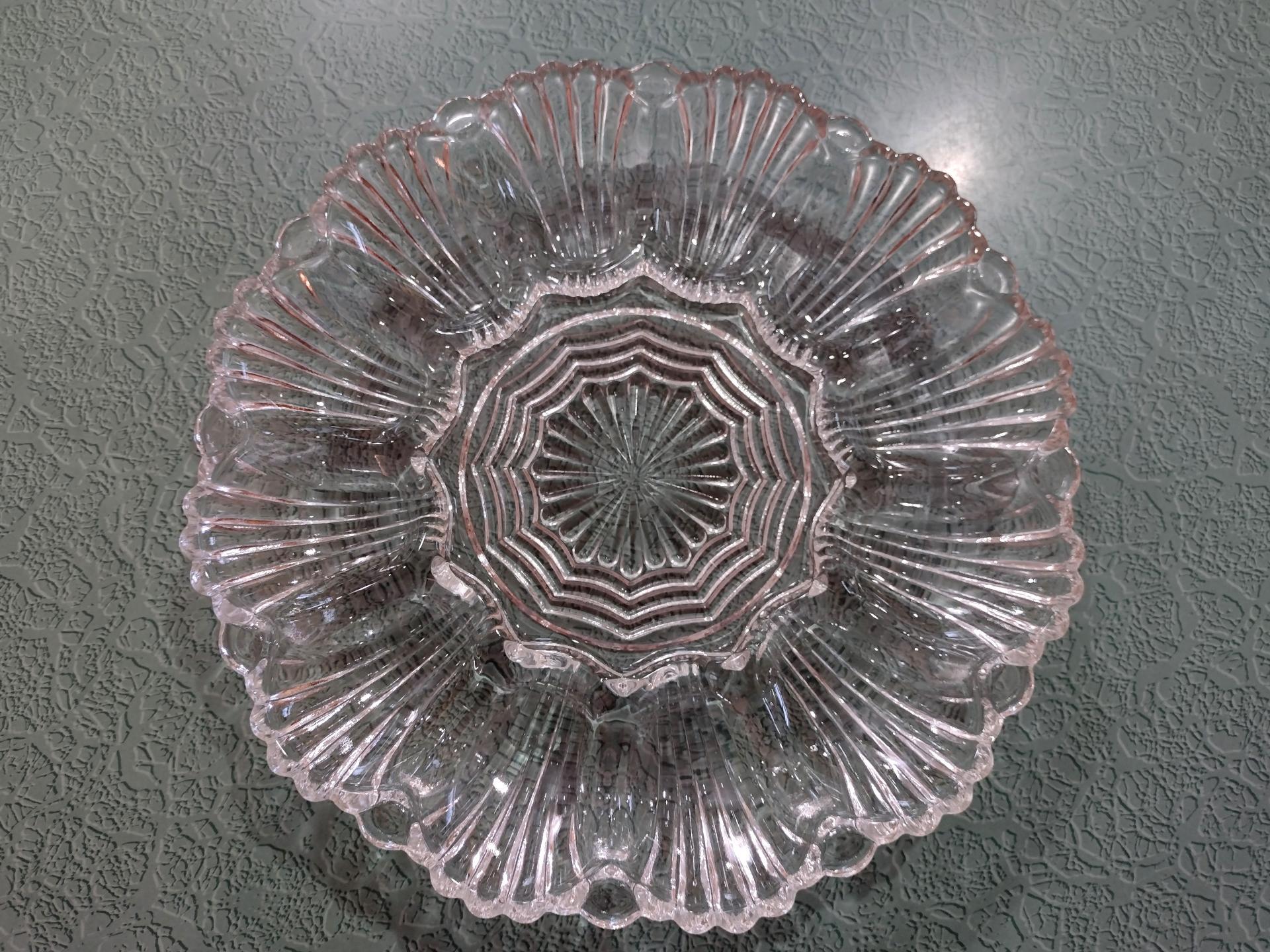 Vintage Anchor Hocking Clear Glass Deviled Egg Plate #896, EAPG Glass Dish, Oyster Plate