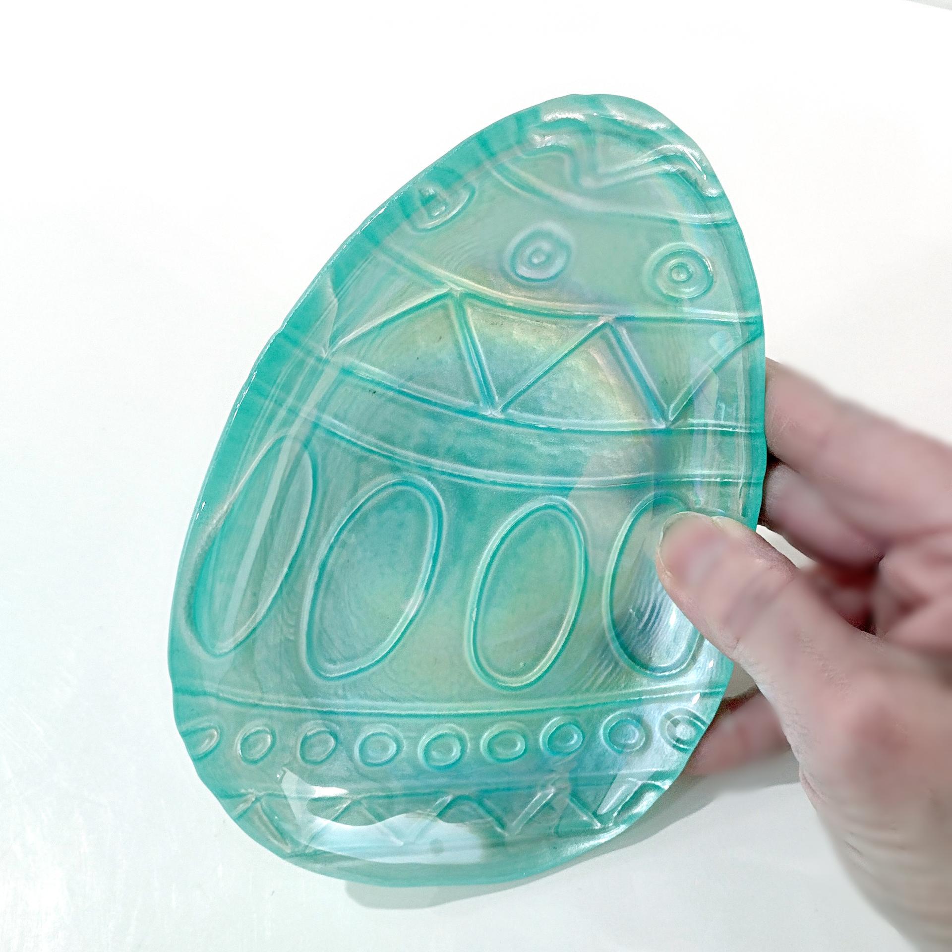 Vintage Aqua Blue Iridescent Easter Egg Turkish Glass Dishes, Set of Two, Easter Plate Decor