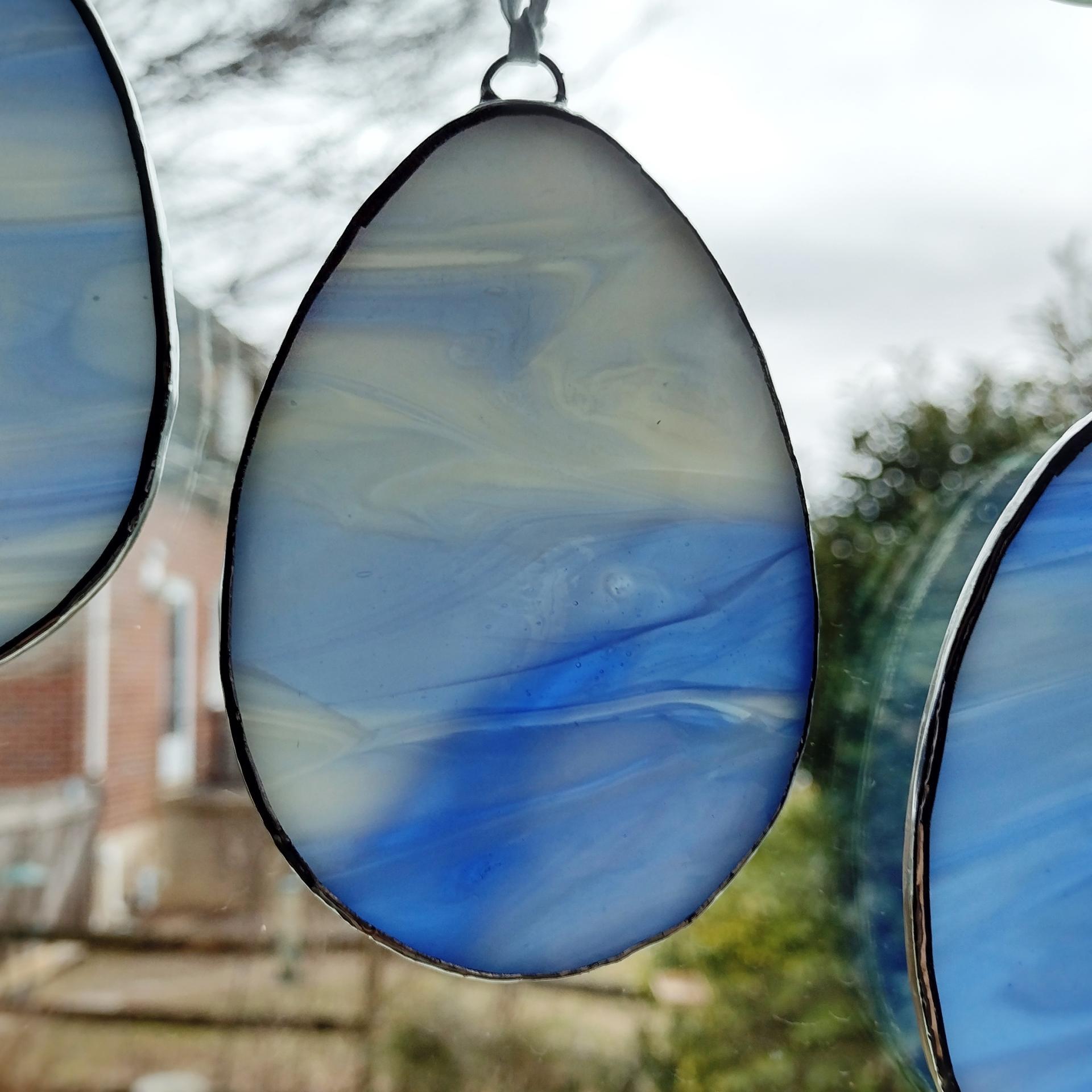 Stained Glass Easter Egg Suncatchers, Set of Three, Blue and Yellow Glass Easter Egg Decoration