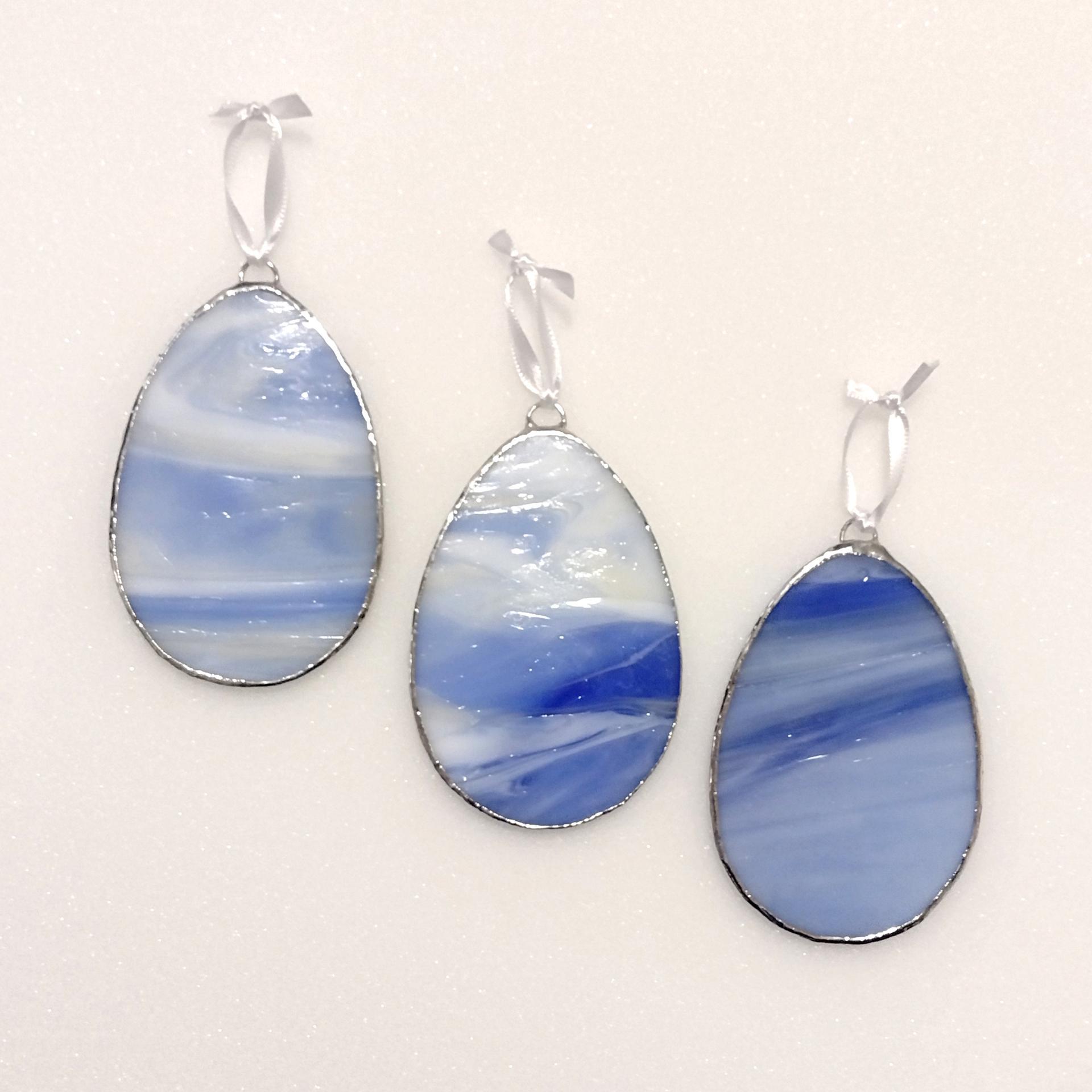 Stained Glass Easter Egg Suncatchers, Set of Three, Blue and Yellow Glass Easter Egg Decoration