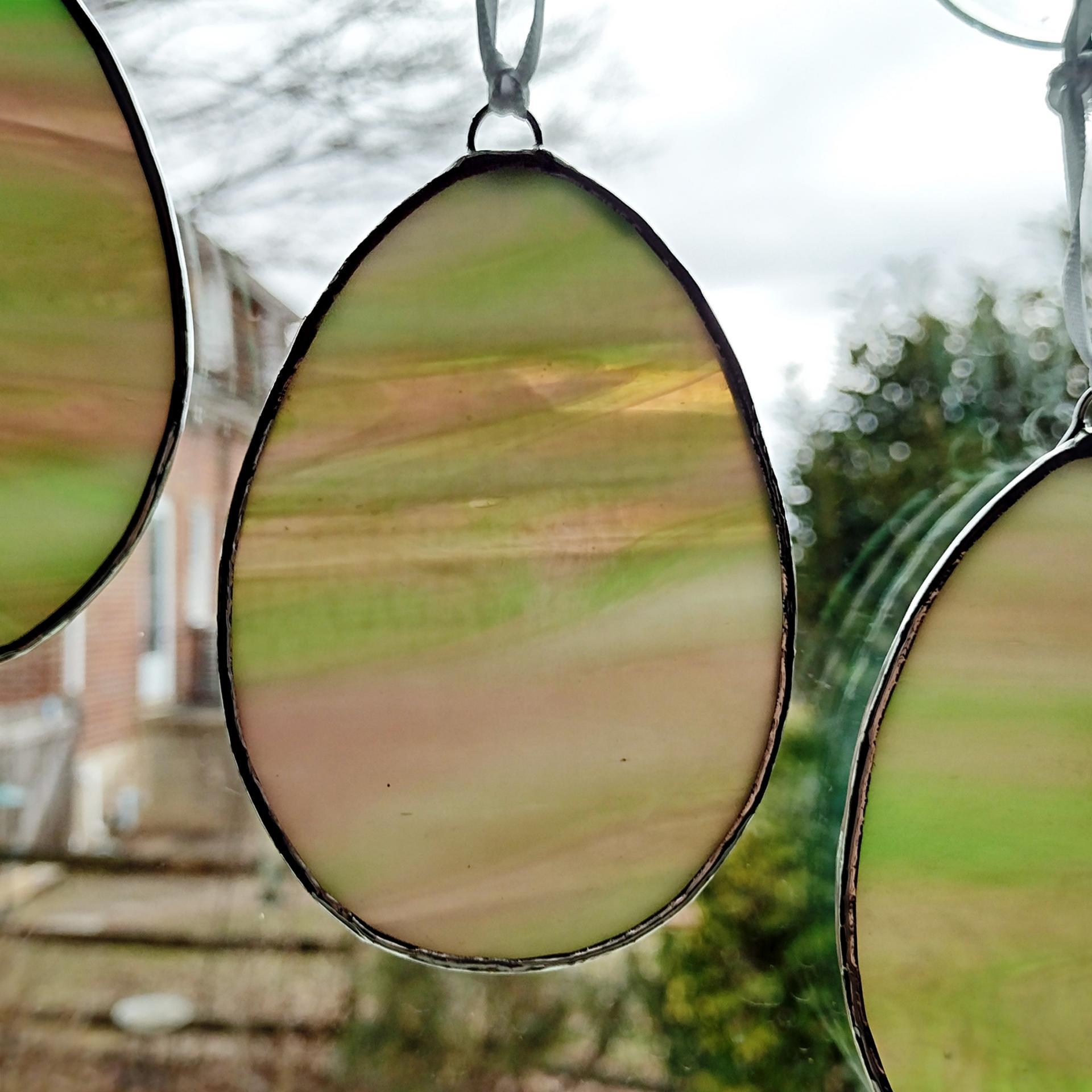 Stained Glass Easter Egg Suncatchers, Set of Three, Green and Pink Pastel Glass Easter Egg Decoration