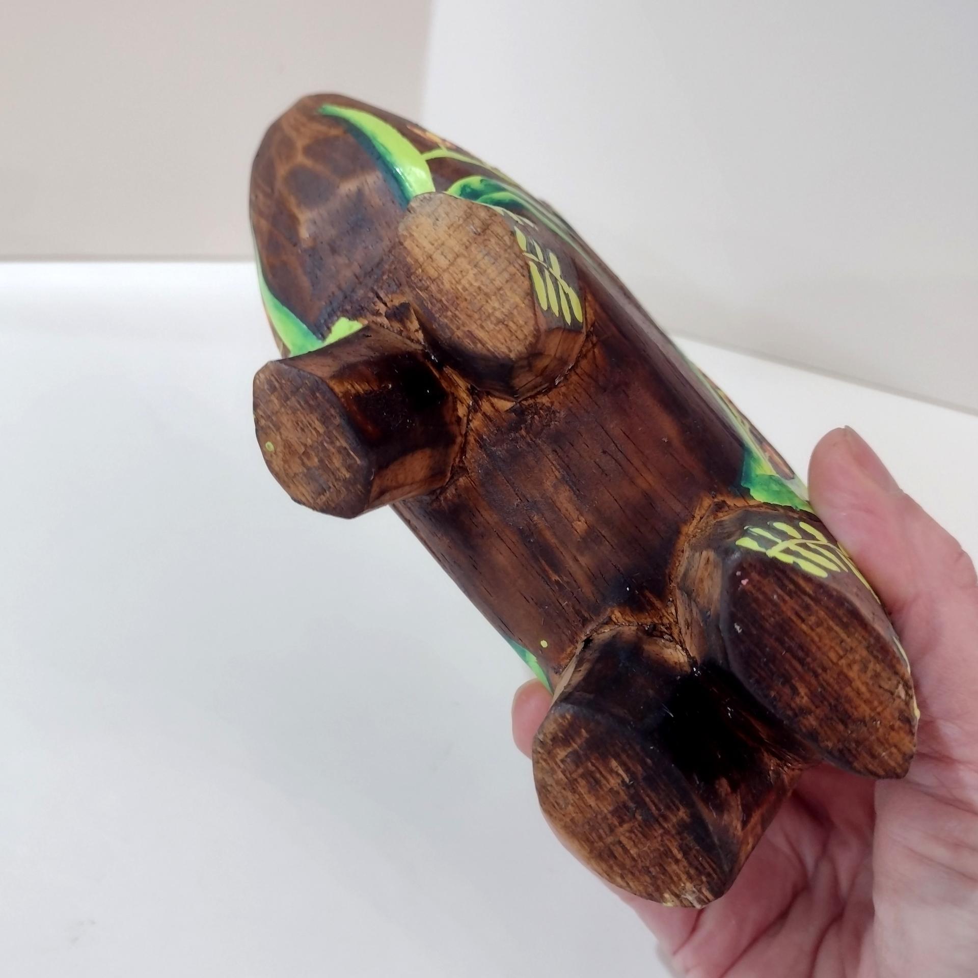 Hand Carved Wooden Elephant Figurine, Hand Painted Primitive Elephant Statue with Flower Design