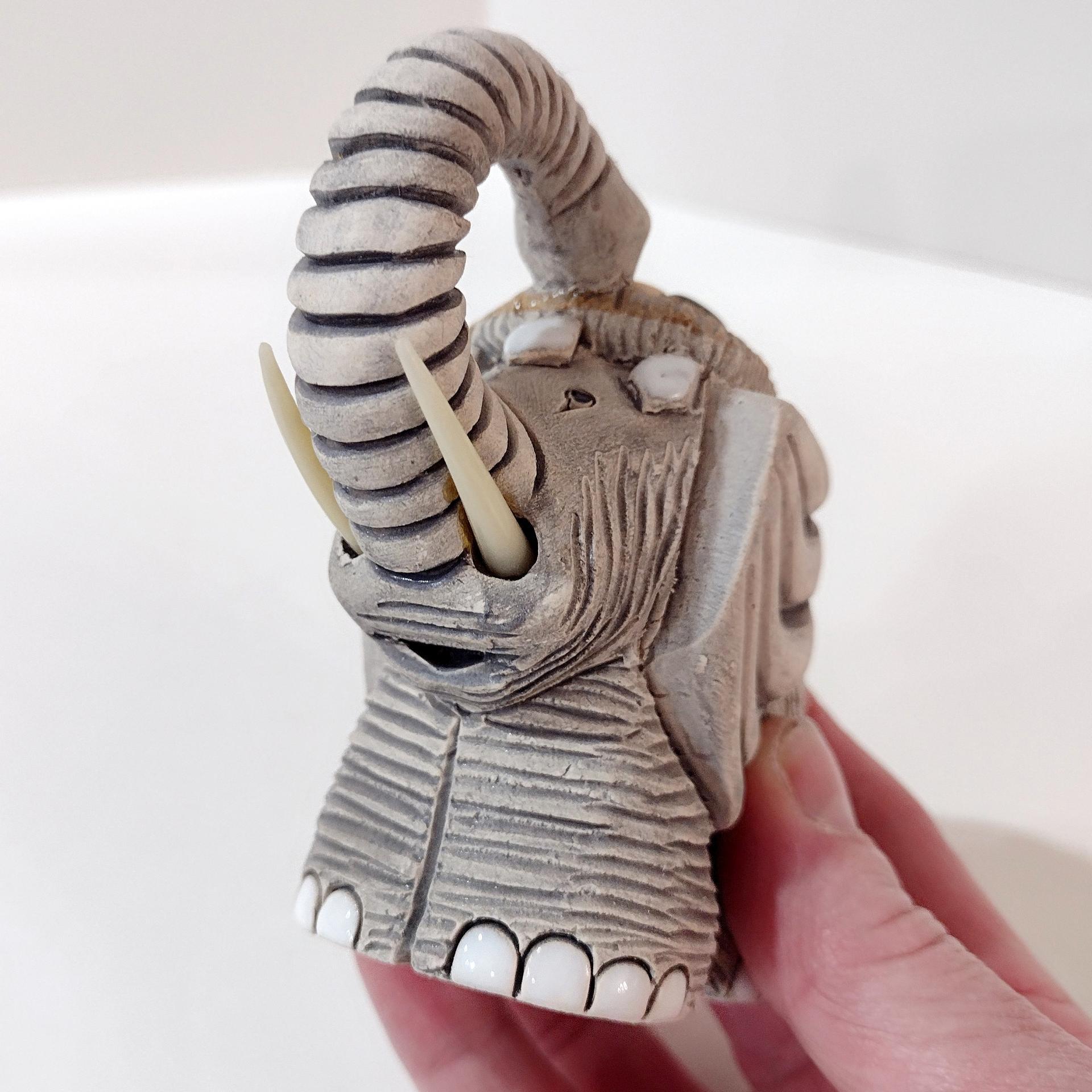 Vintage Artesania Rinconada Uruguay Sculpted Clay Elephant Figurine, Good Luck Trunk Up Elephant