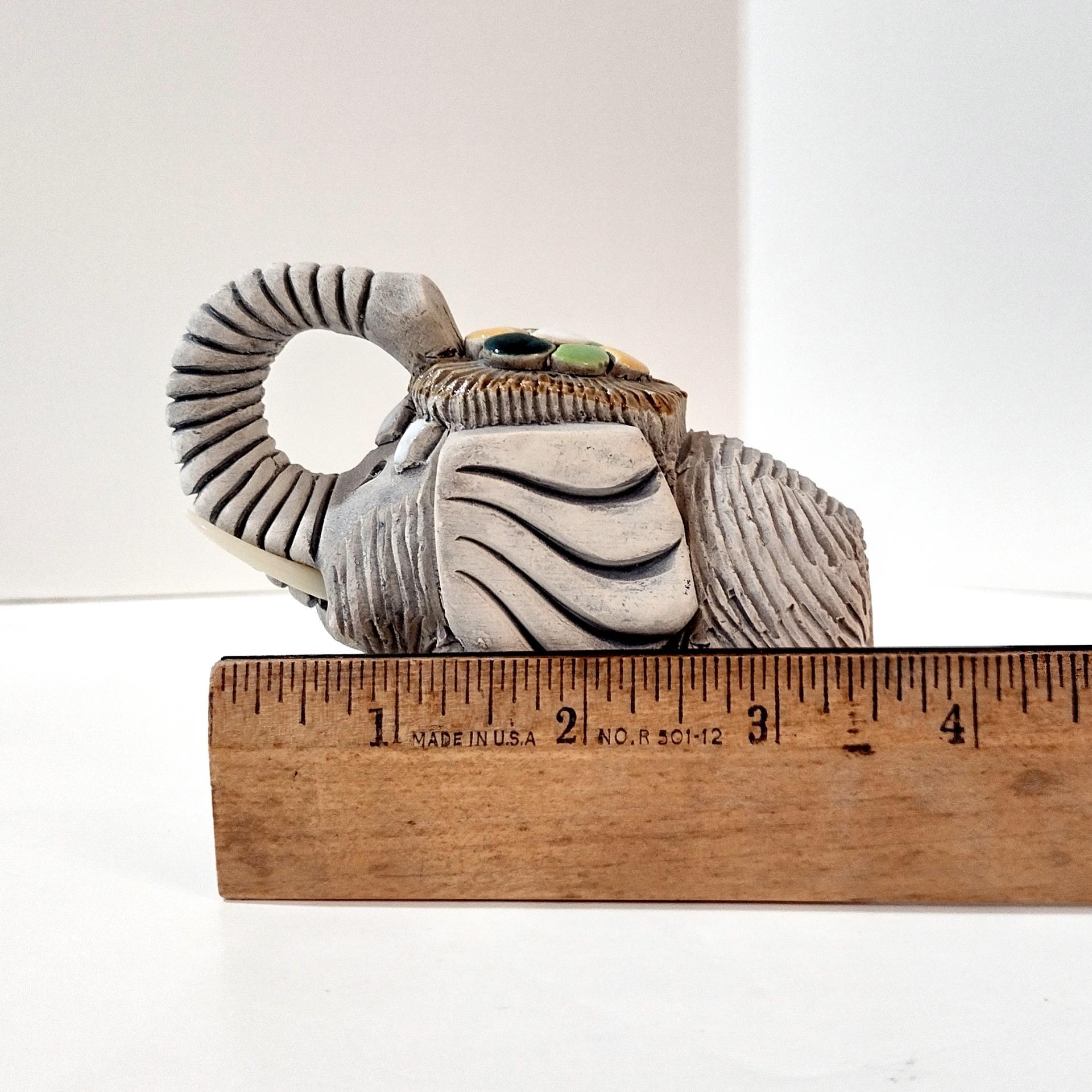 Vintage Artesania Rinconada Uruguay Sculpted Clay Elephant Figurine, Good Luck Trunk Up Elephant