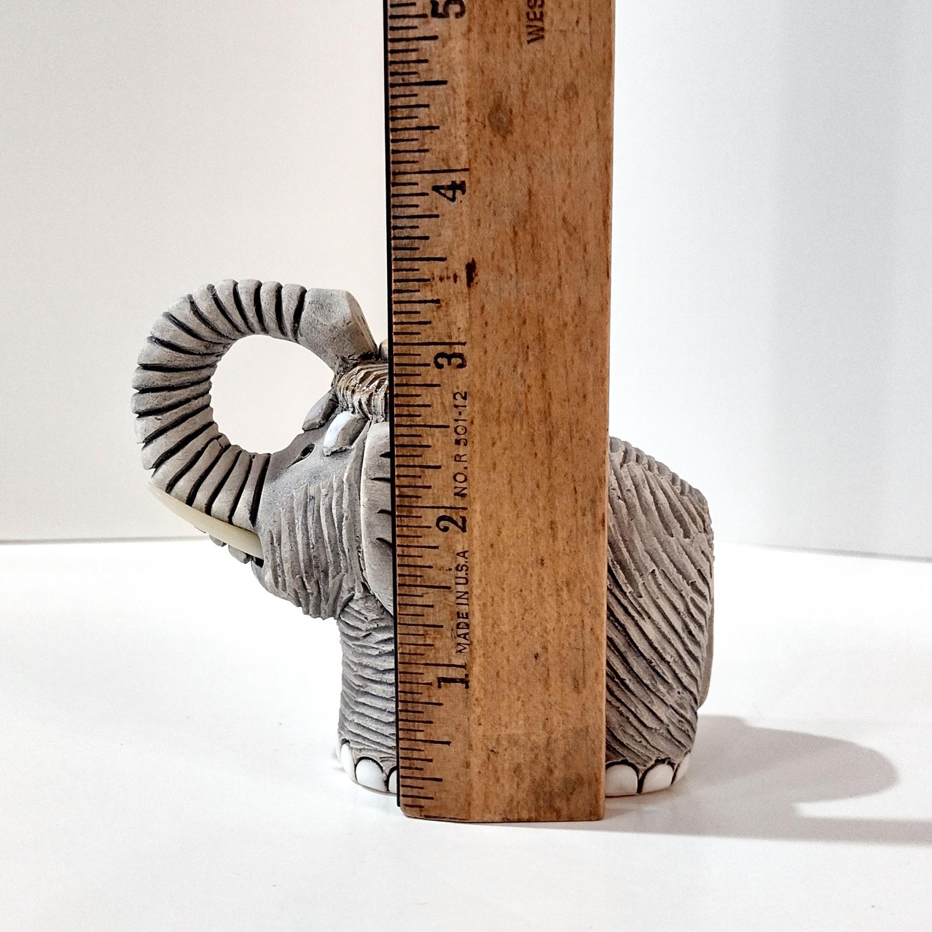 Vintage Artesania Rinconada Uruguay Sculpted Clay Elephant Figurine, Good Luck Trunk Up Elephant