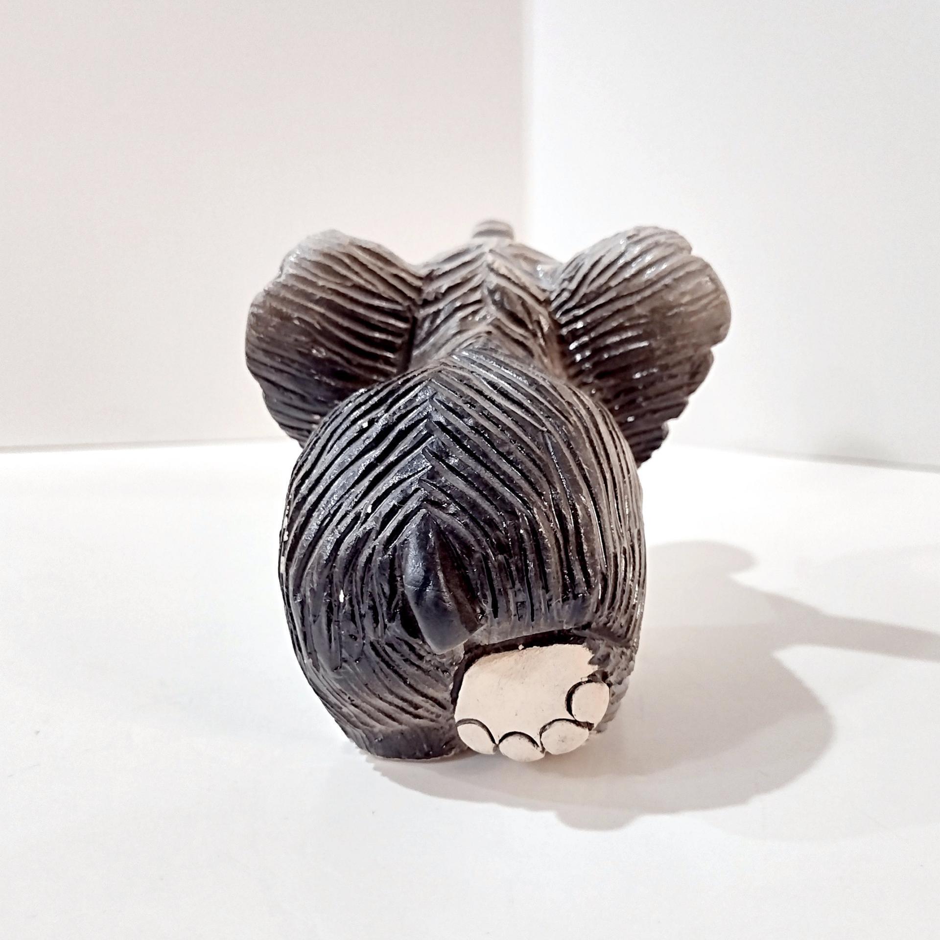 Vintage Artesania Rinconada Uruguay Sculpted Clay Kneeling Elephant Figurine, Good Luck Trunk Up Elephant