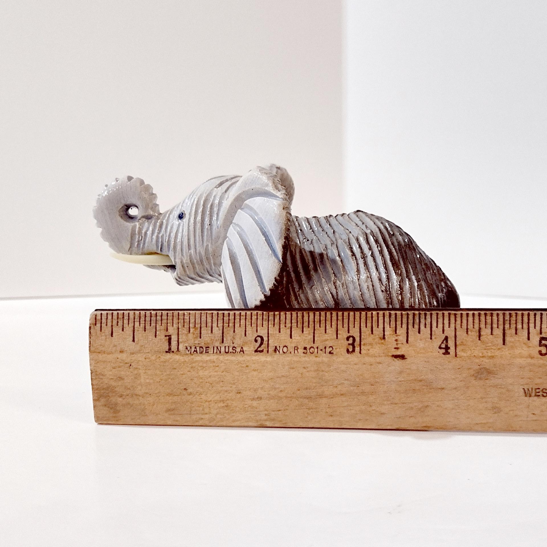 Vintage Artesania Rinconada Uruguay Sculpted Clay Kneeling Elephant Figurine, Good Luck Trunk Up Elephant