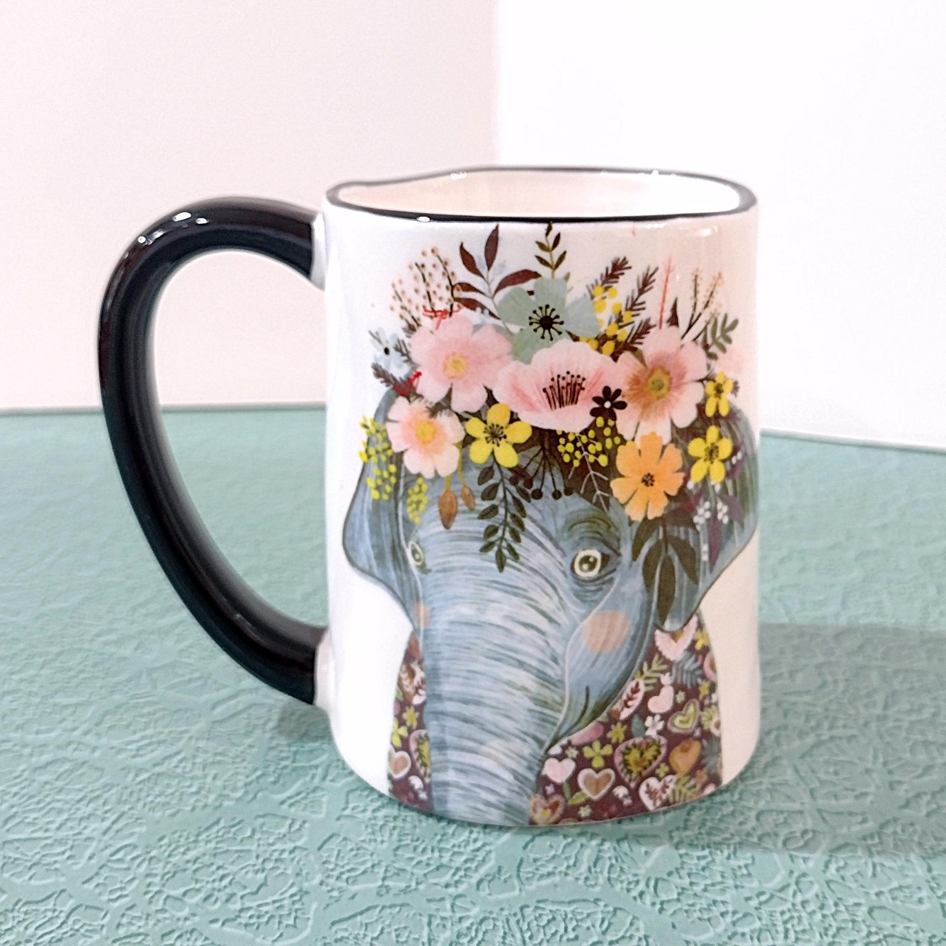 Vintage Signature Dining Floral Elephant Ceramic Coffee Tea Mug