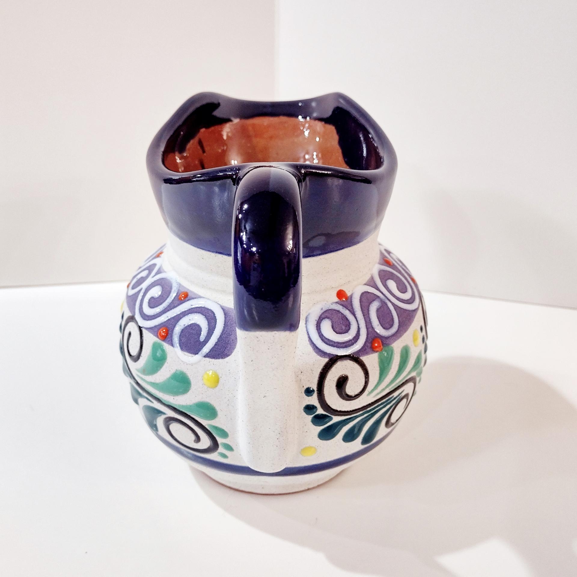 Vintage Mexican Engobe Clay Pitcher, Mexican Folk Art Pottery