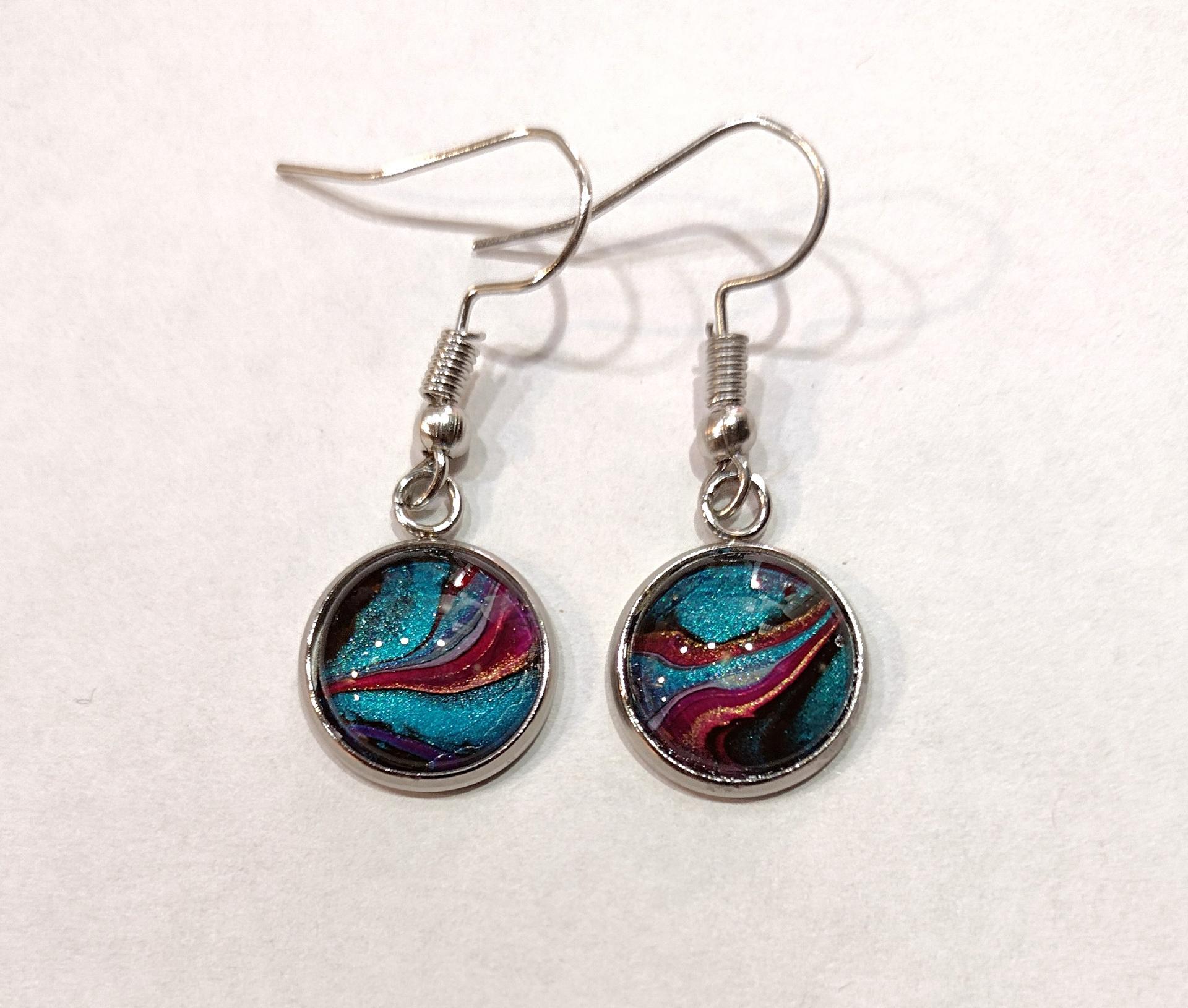Painted Earrings, Turquoise, Pink and Black