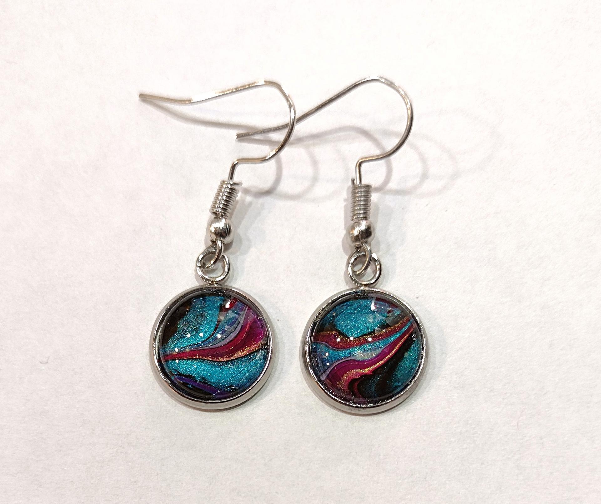 Painted Earrings, Turquoise, Pink and Black