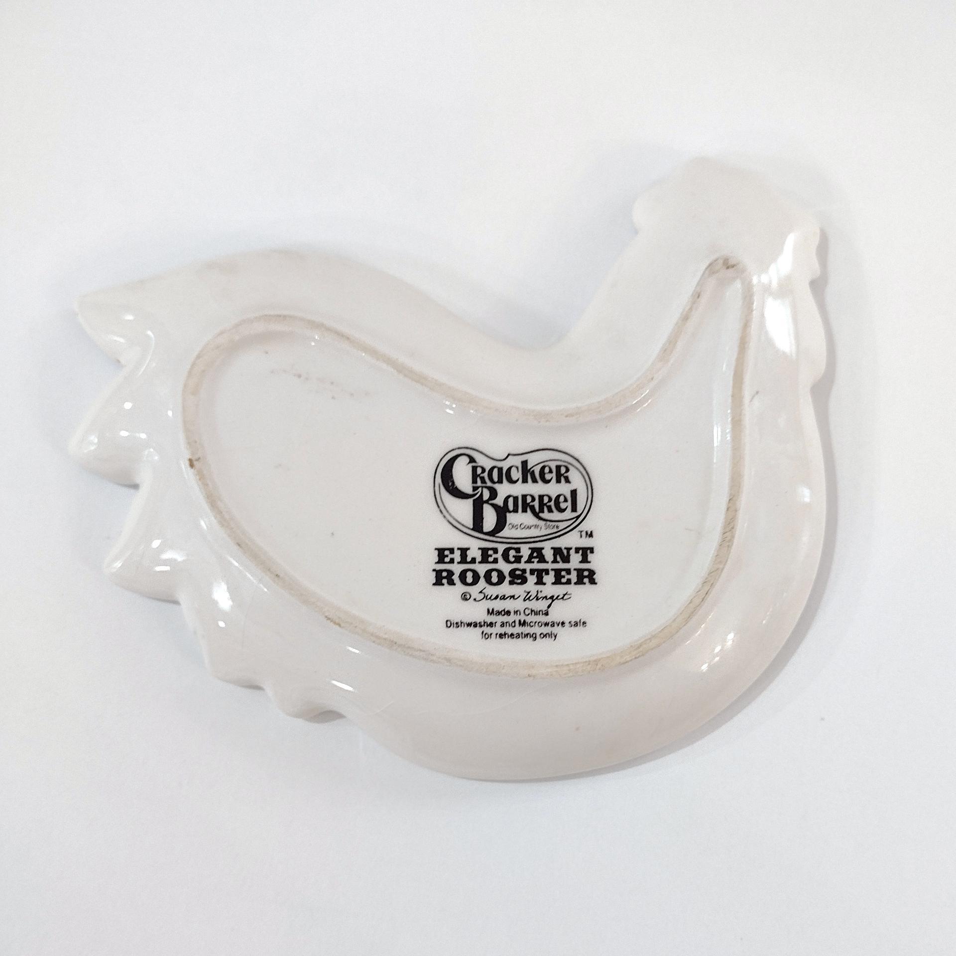 Vintage Cracker Barrel Elegant Rooster Ceramic Spoon Teabag Rest, Susan Winget Designs, Teal Blue and Gold Cardinal Directions Kitchen Decor