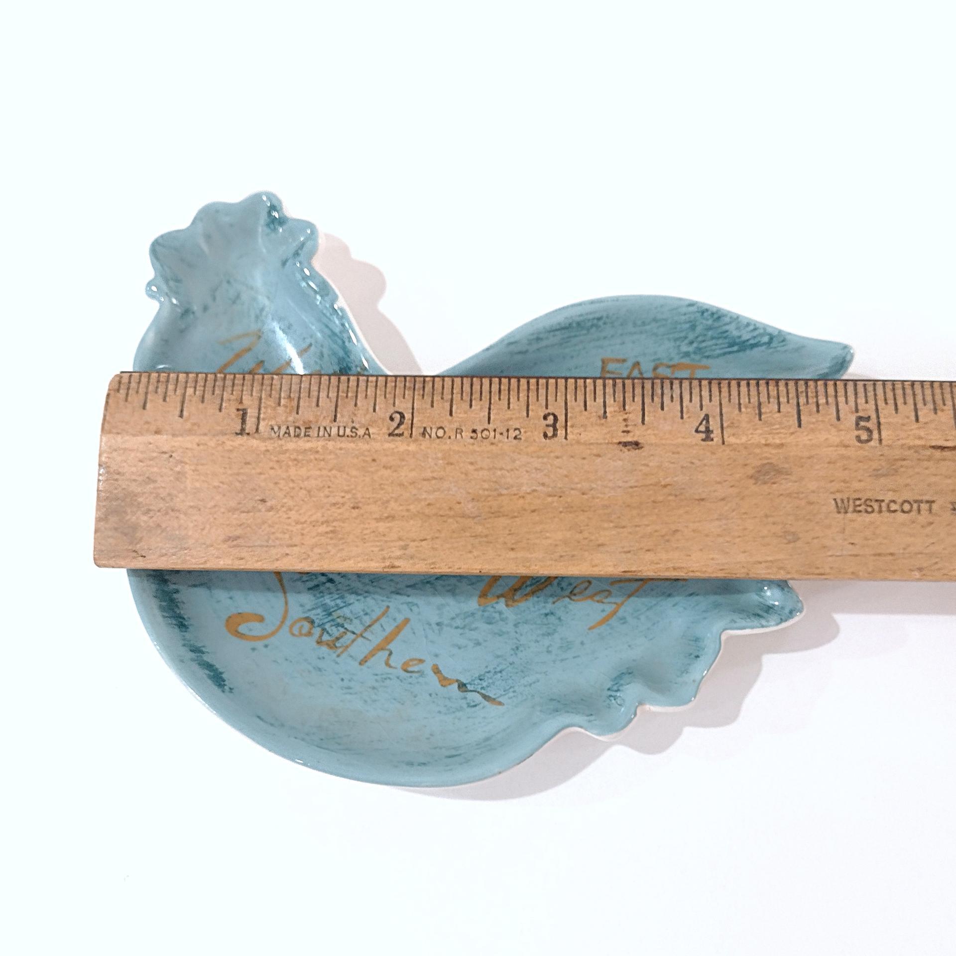 Vintage Cracker Barrel Elegant Rooster Ceramic Spoon Teabag Rest, Susan Winget Designs, Teal Blue and Gold Cardinal Directions Kitchen Decor