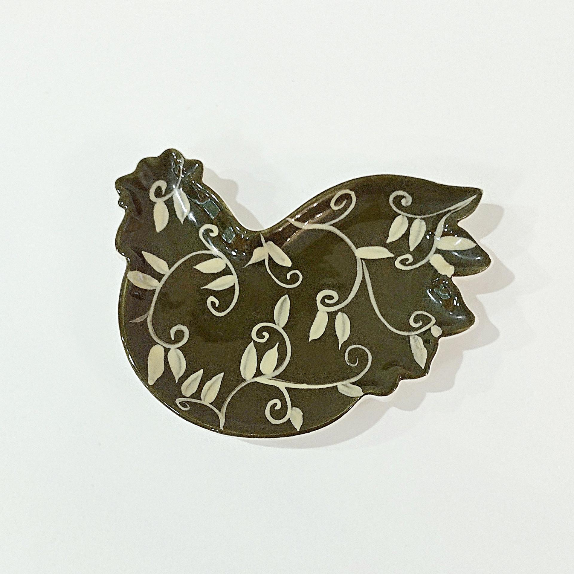 Vintage Cracker Barrel Elegant Rooster Ceramic Spoon Teabag Rest, Susan Winget Designs, Green and White Kitchen Decor