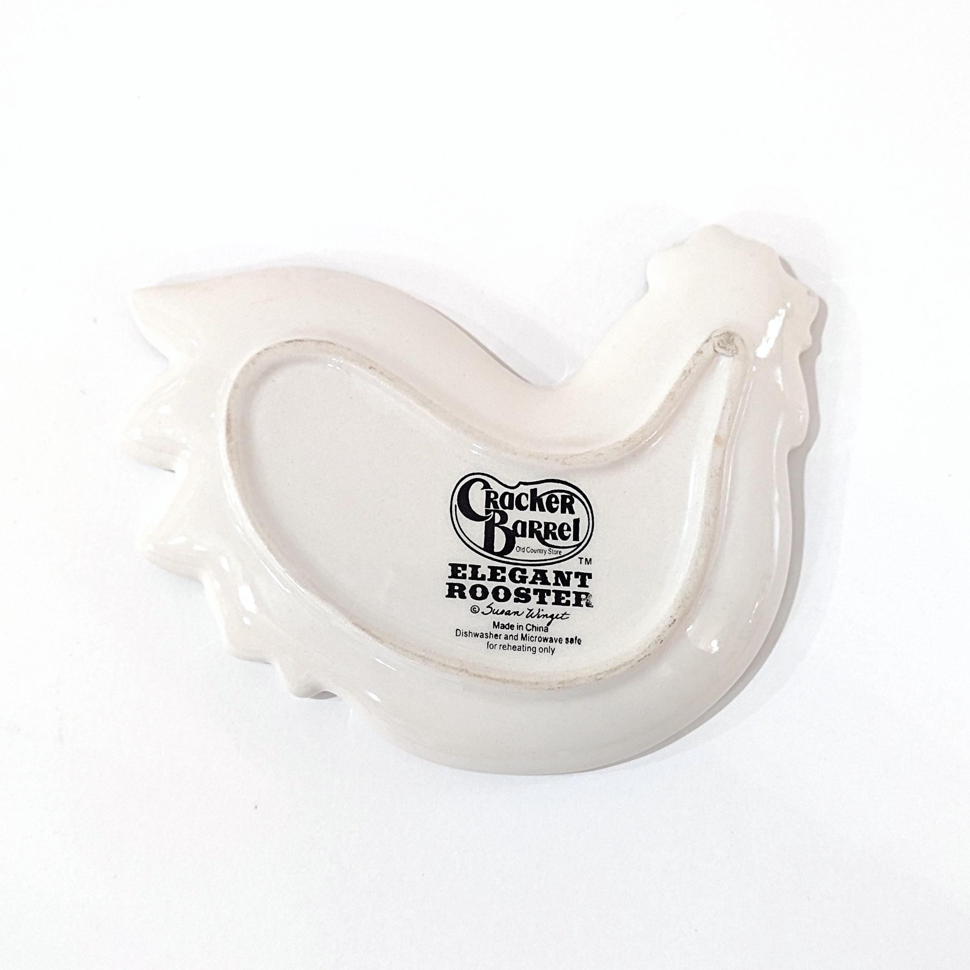 Vintage Cracker Barrel Elegant Rooster Ceramic Spoon Teabag Rest, Susan Winget Designs, Green and White Kitchen Decor