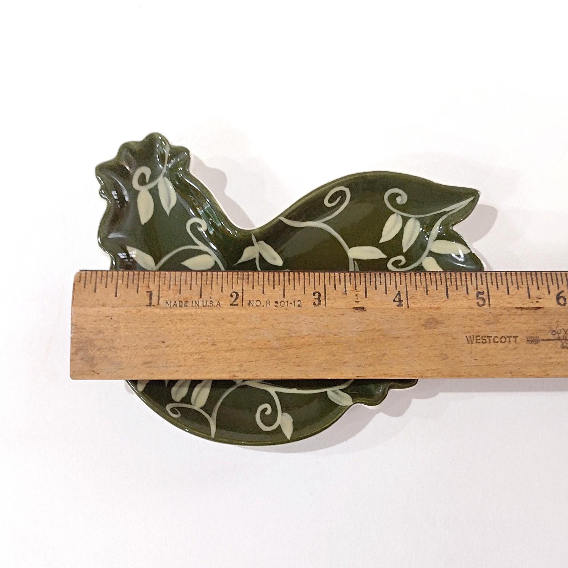 Vintage Cracker Barrel Elegant Rooster Ceramic Spoon Teabag Rest, Susan Winget Designs, Green and White Kitchen Decor
