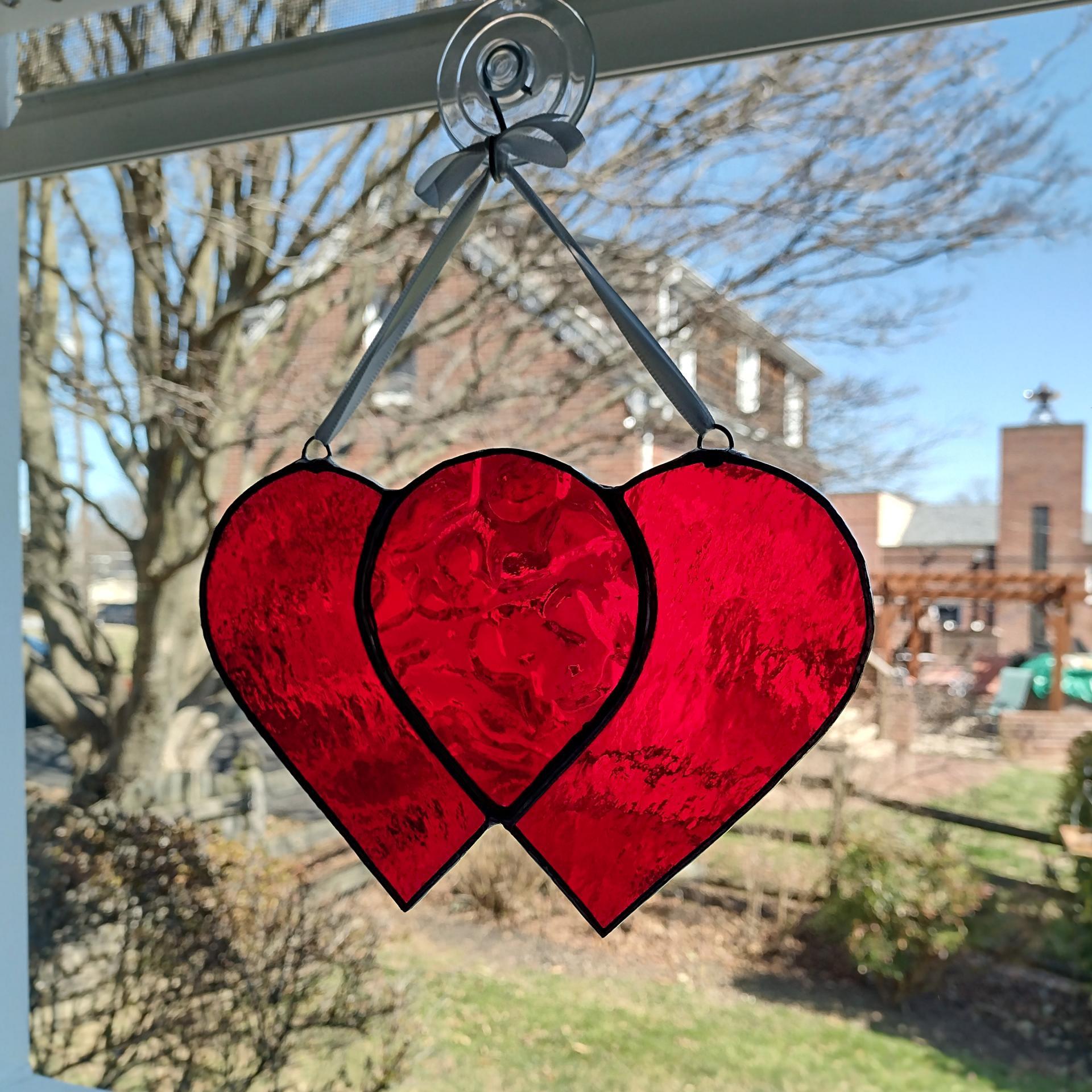 Entwined Hearts Stained Glass Suncatcher, Custom Colors Available