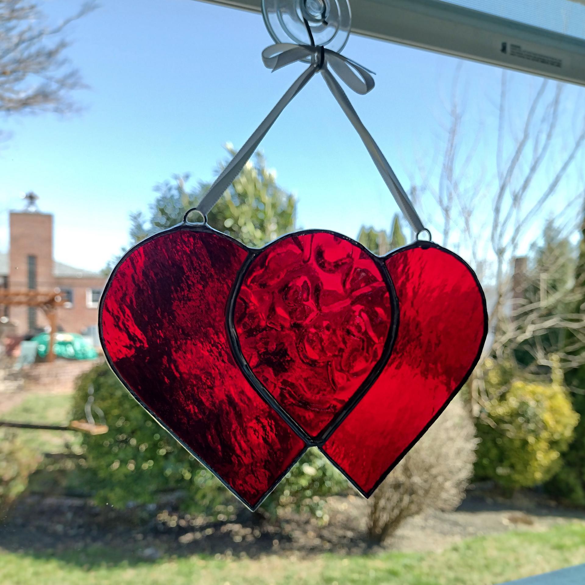 Entwined Hearts Stained Glass Suncatcher, Custom Colors Available