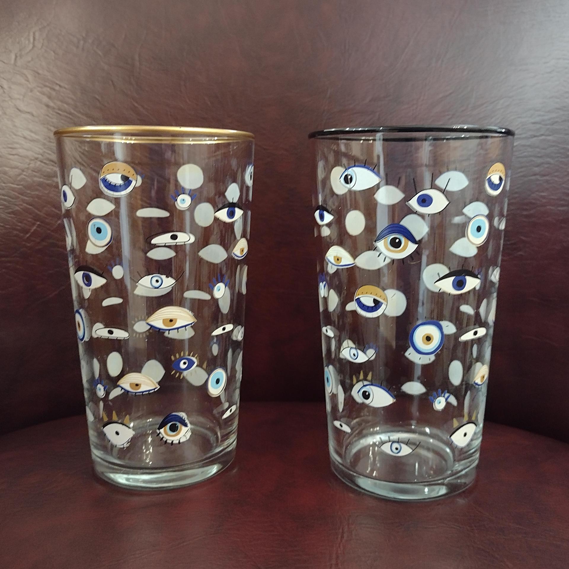 Vintage Anthropologie Rakle Watchful Evil Eye Drinking Glasses, Set of 2, 18 Ounce Eyeball Beer Pint Glasses