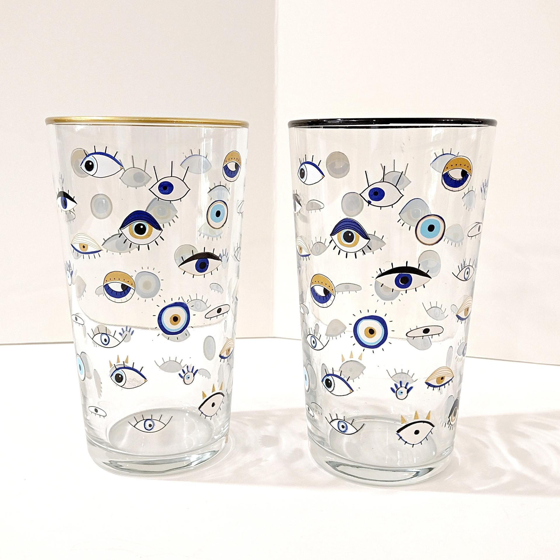 Vintage Anthropologie Rakle Watchful Evil Eye Drinking Glasses, Set of 2, 18 Ounce Eyeball Beer Pint Glasses