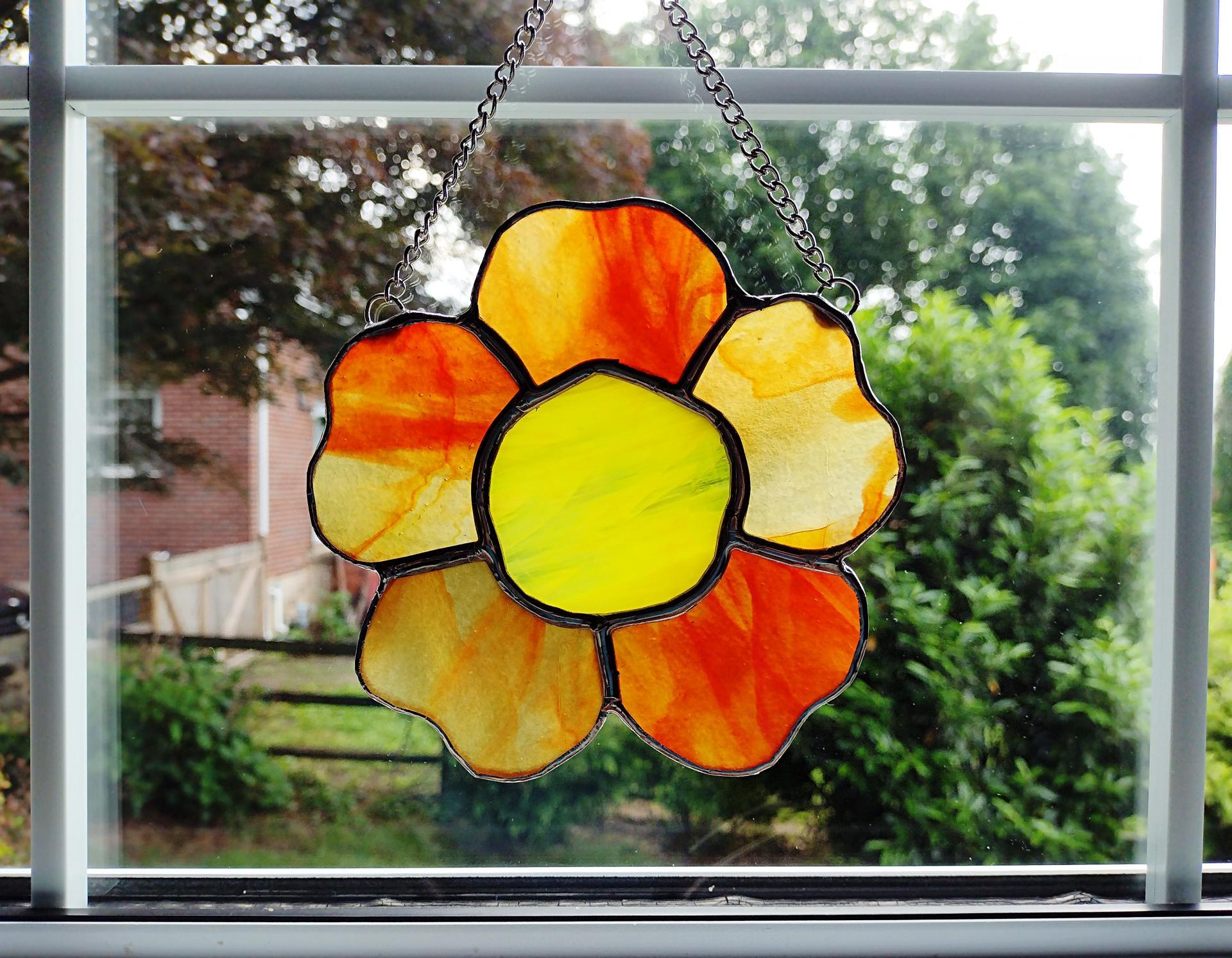 Stained Glass Orange Poppy Flower Suncatcher
