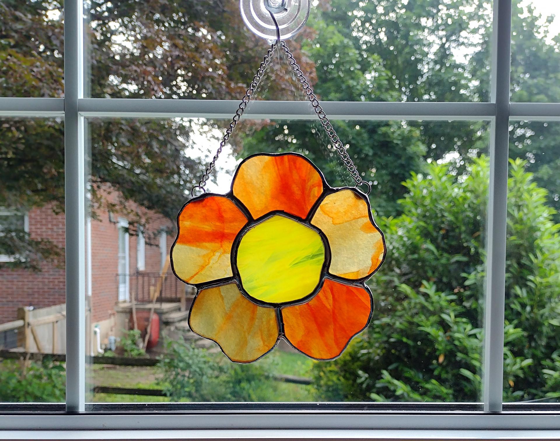 Stained Glass Orange Poppy Flower Suncatcher