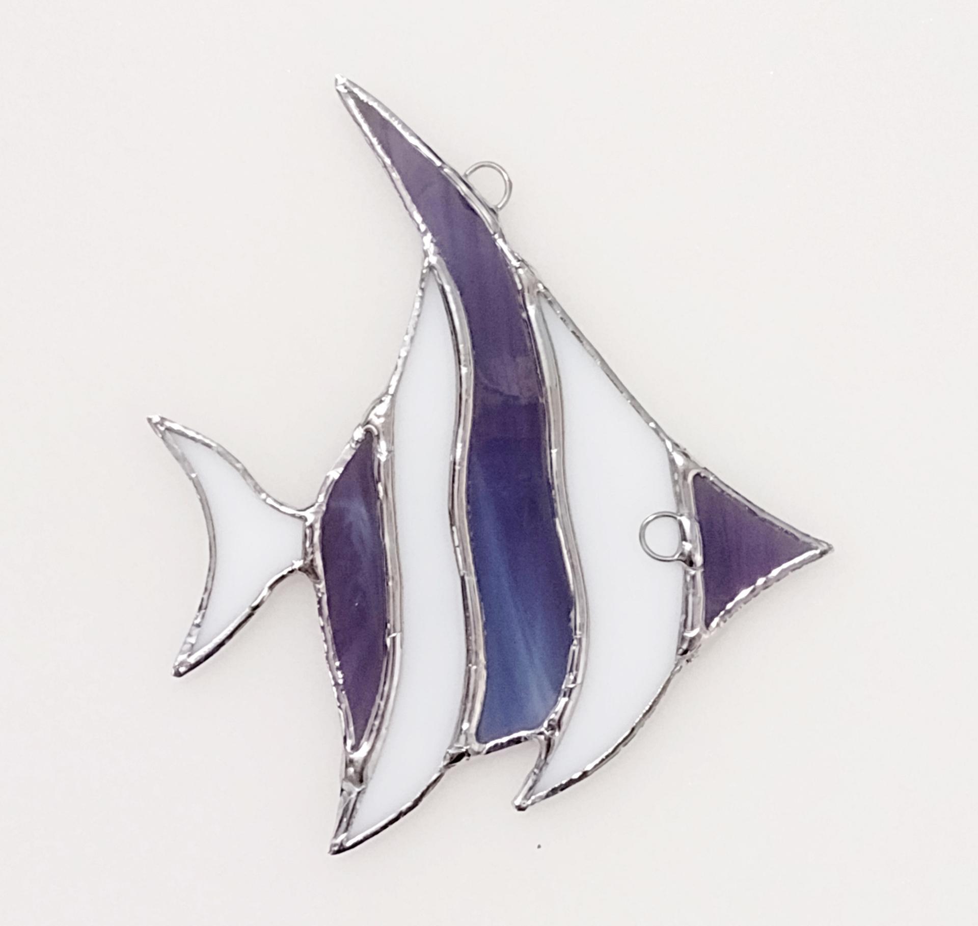 Angel Fish Stained Glass Suncatcher, Purple and White, Custom Colors Available