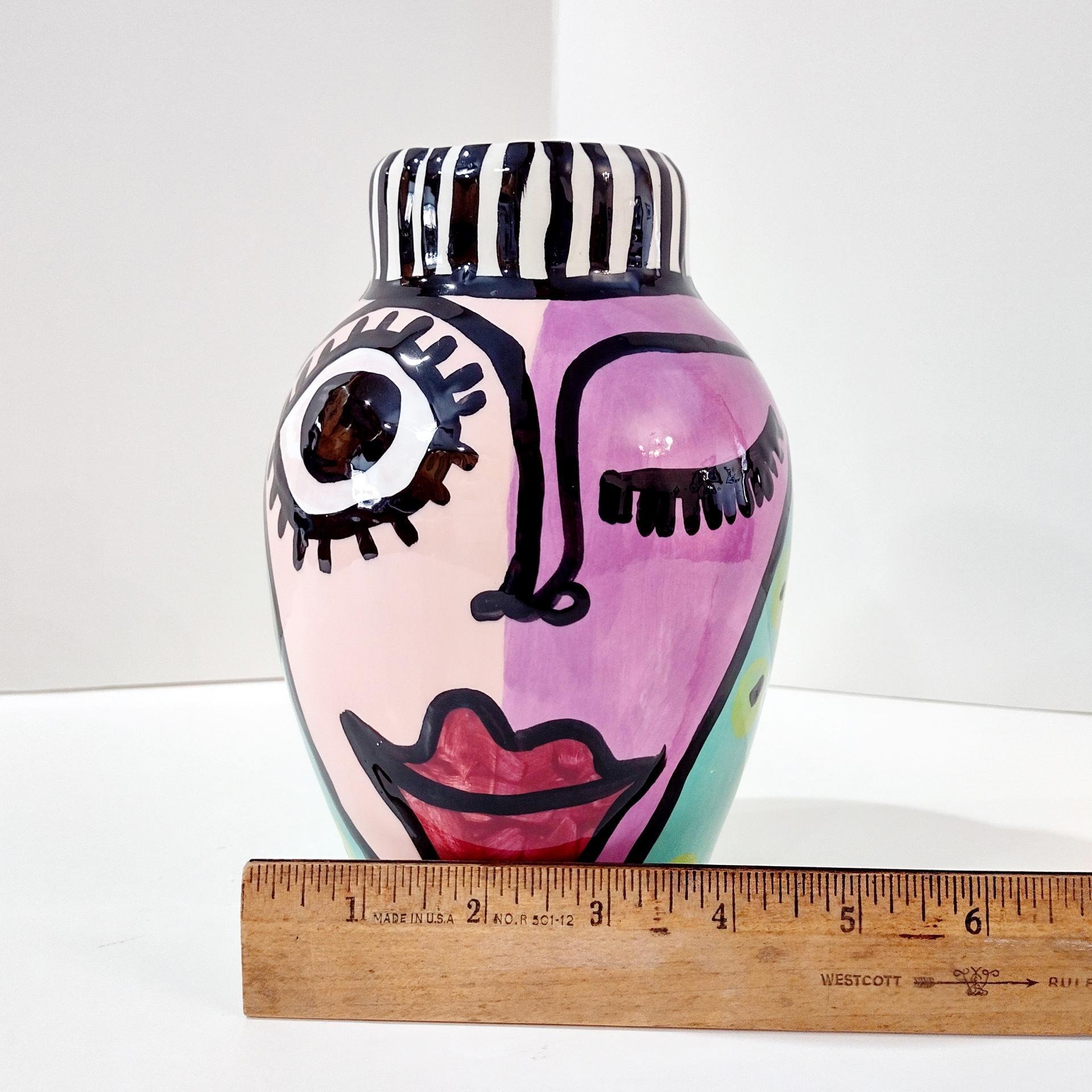Vintage Jerilynn Babroff Ceramic Pop Art Face Vase, Woman's Face Abstract Pottery
