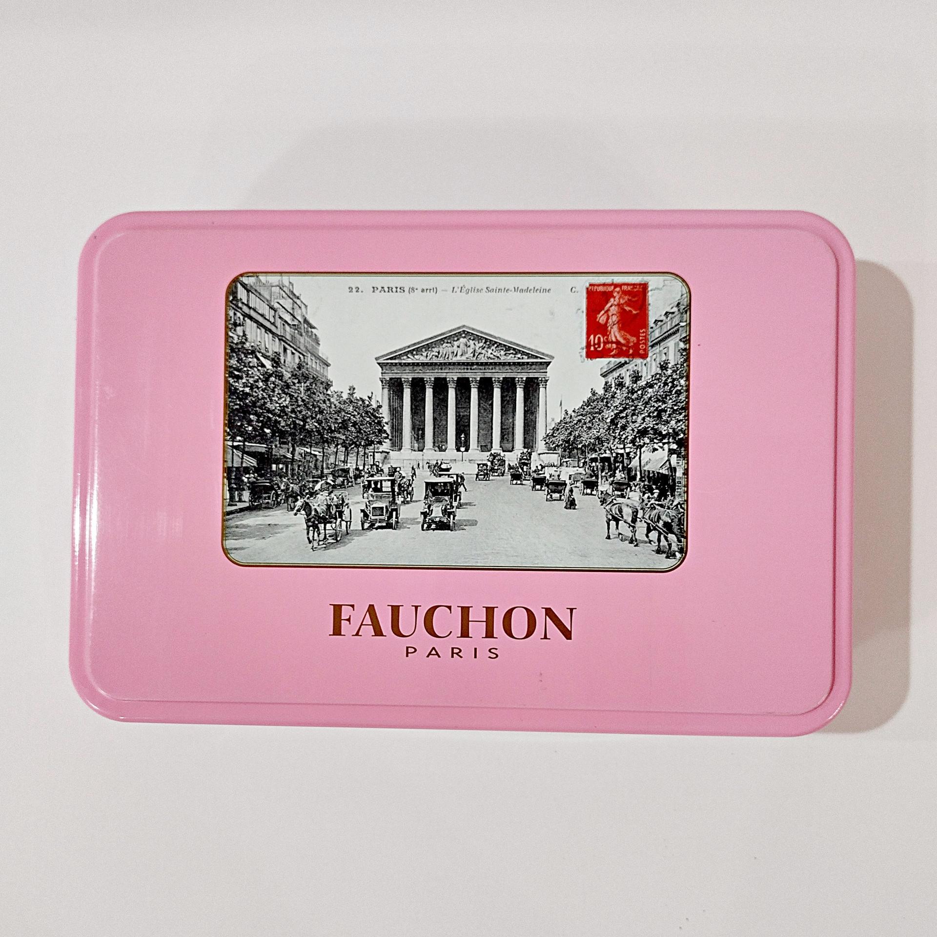 Vintage Fauchon Paris Pink Hinged Lid Storage Tin Box