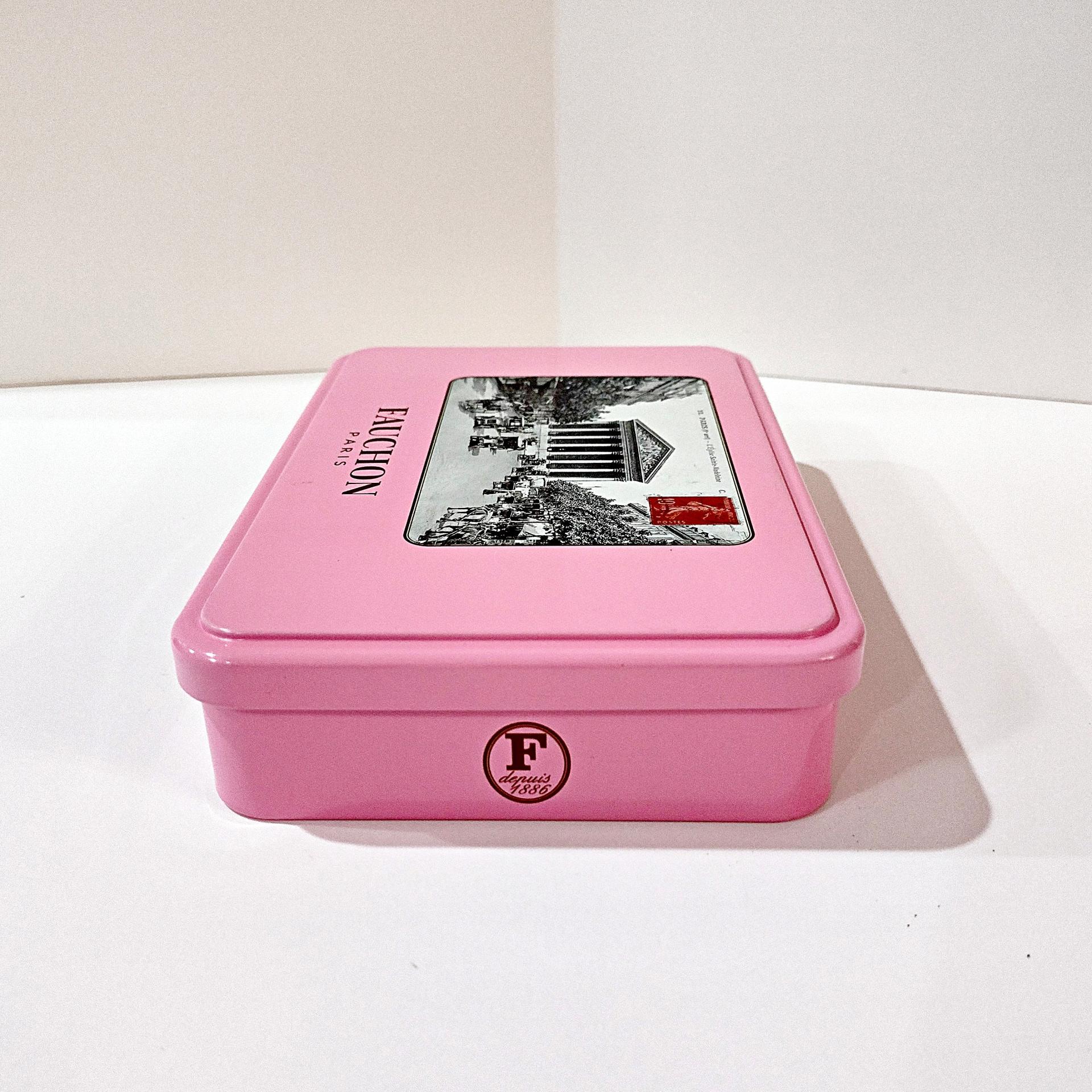 Vintage Fauchon Paris Pink Hinged Lid Storage Tin Box